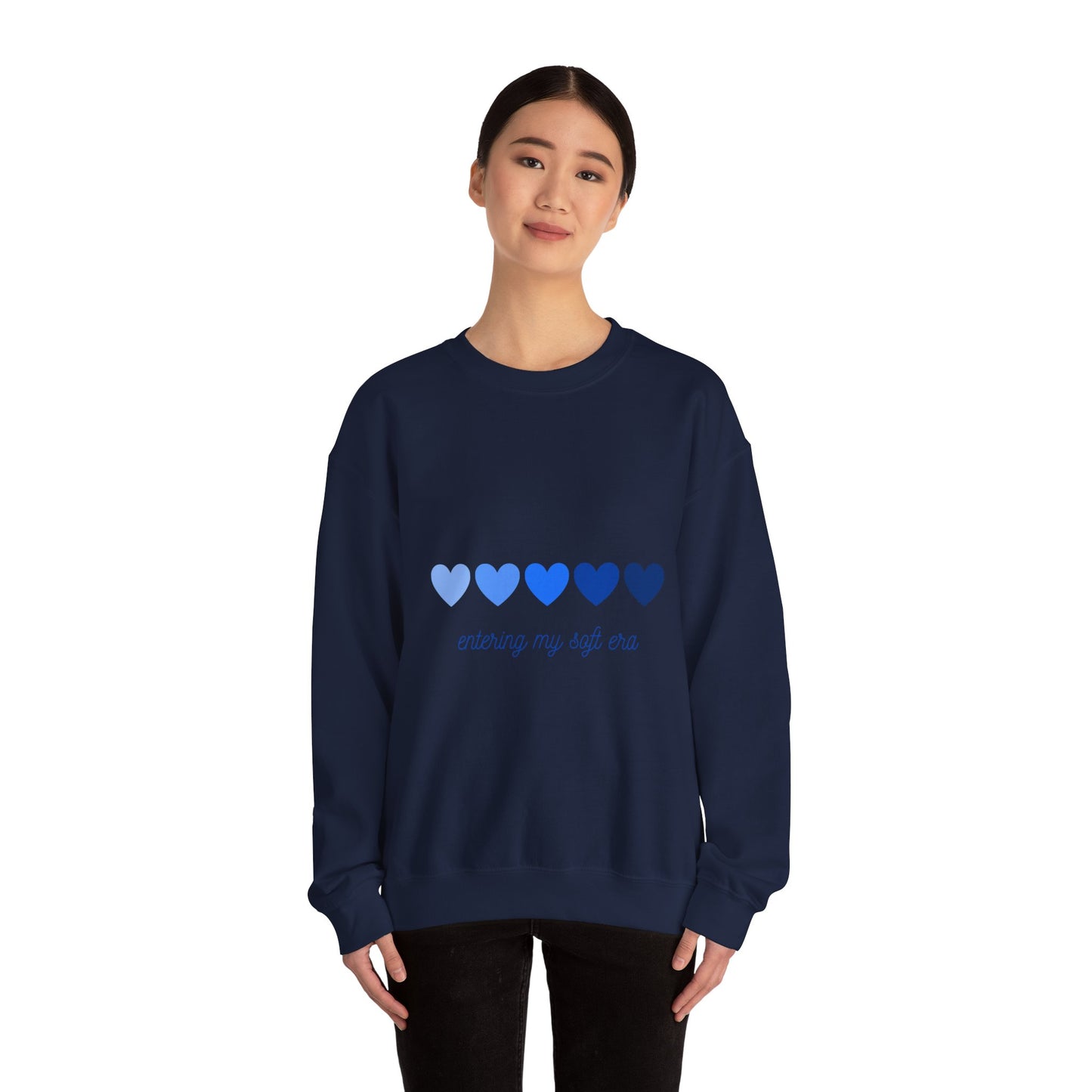 Sudadera de cuello redondo con gráfico de corazón azul «Entering My Soft Era»