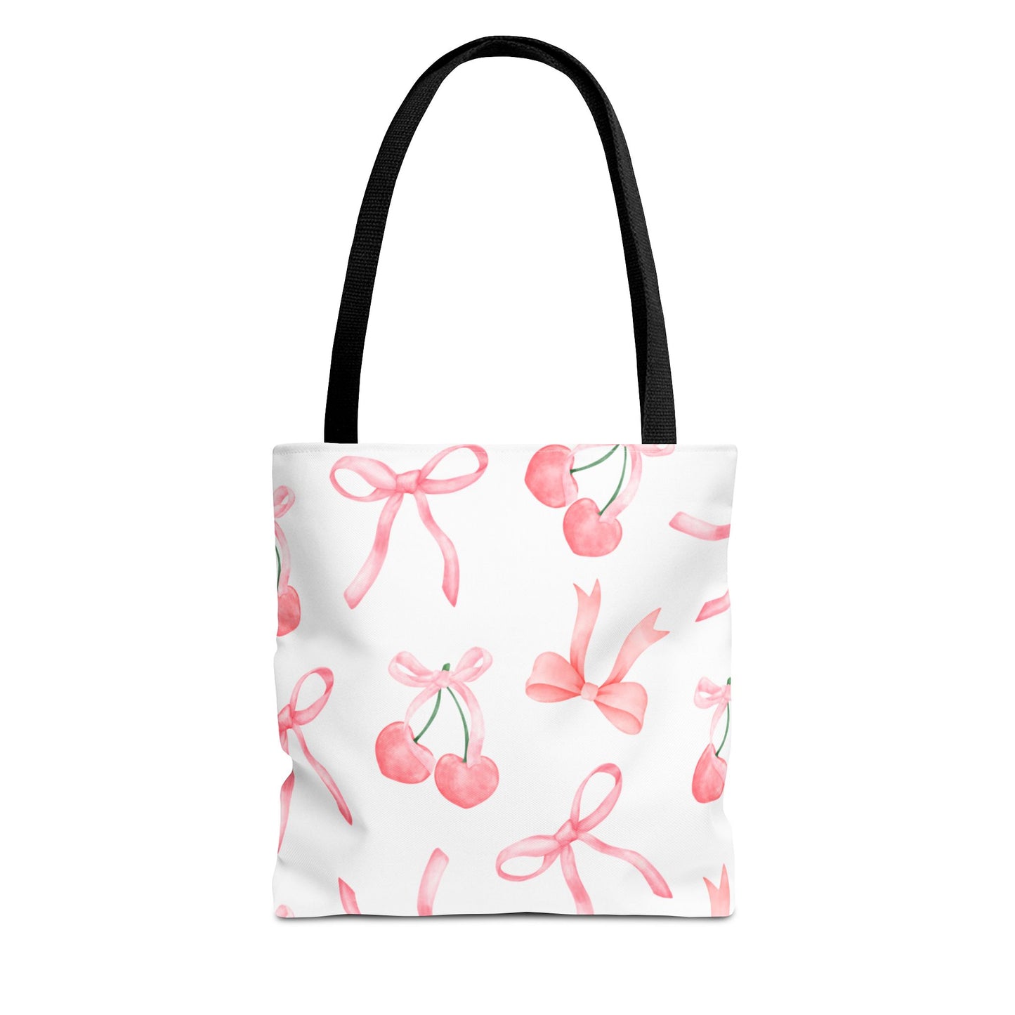 Pink Cherry Bow Tote Bag — Cute Watercolor Cherry Pattern