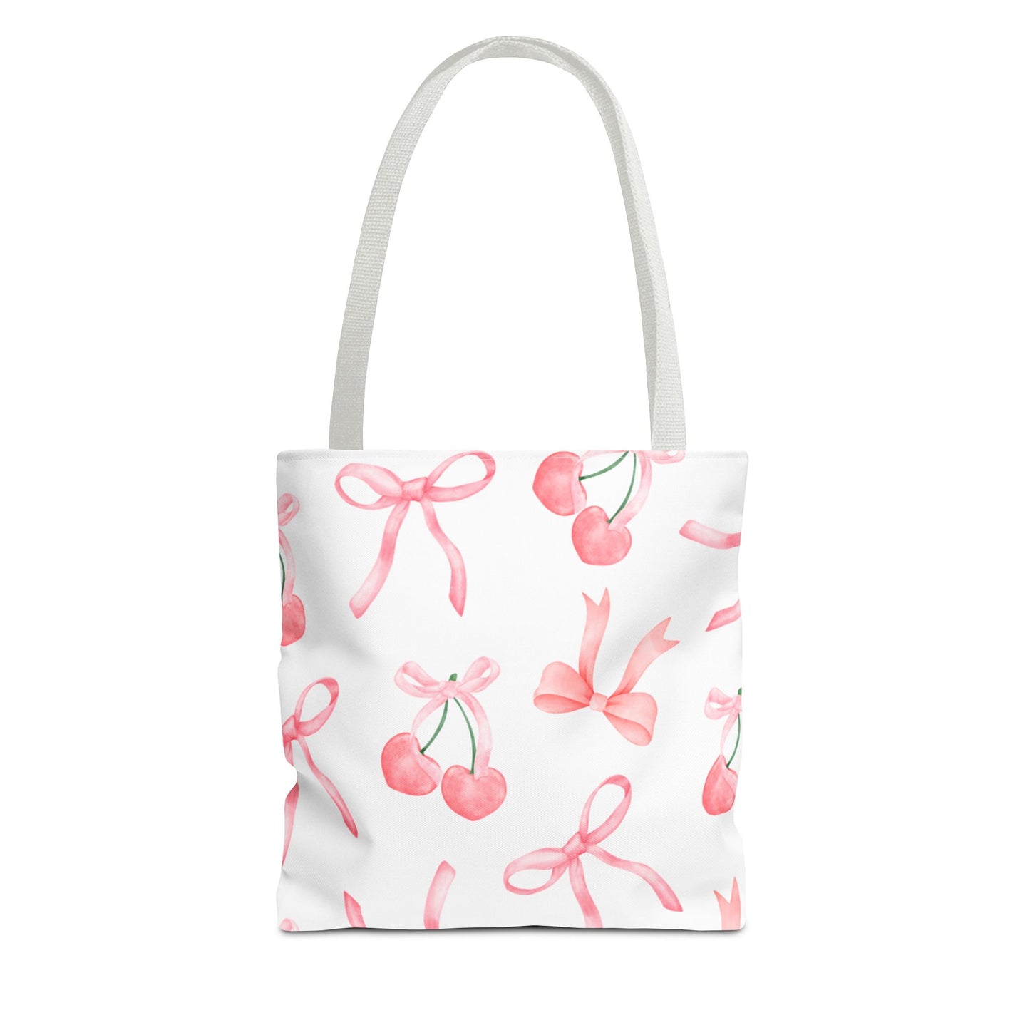 Pink Cherry Bow Tote Bag — Cute Watercolor Cherry Pattern
