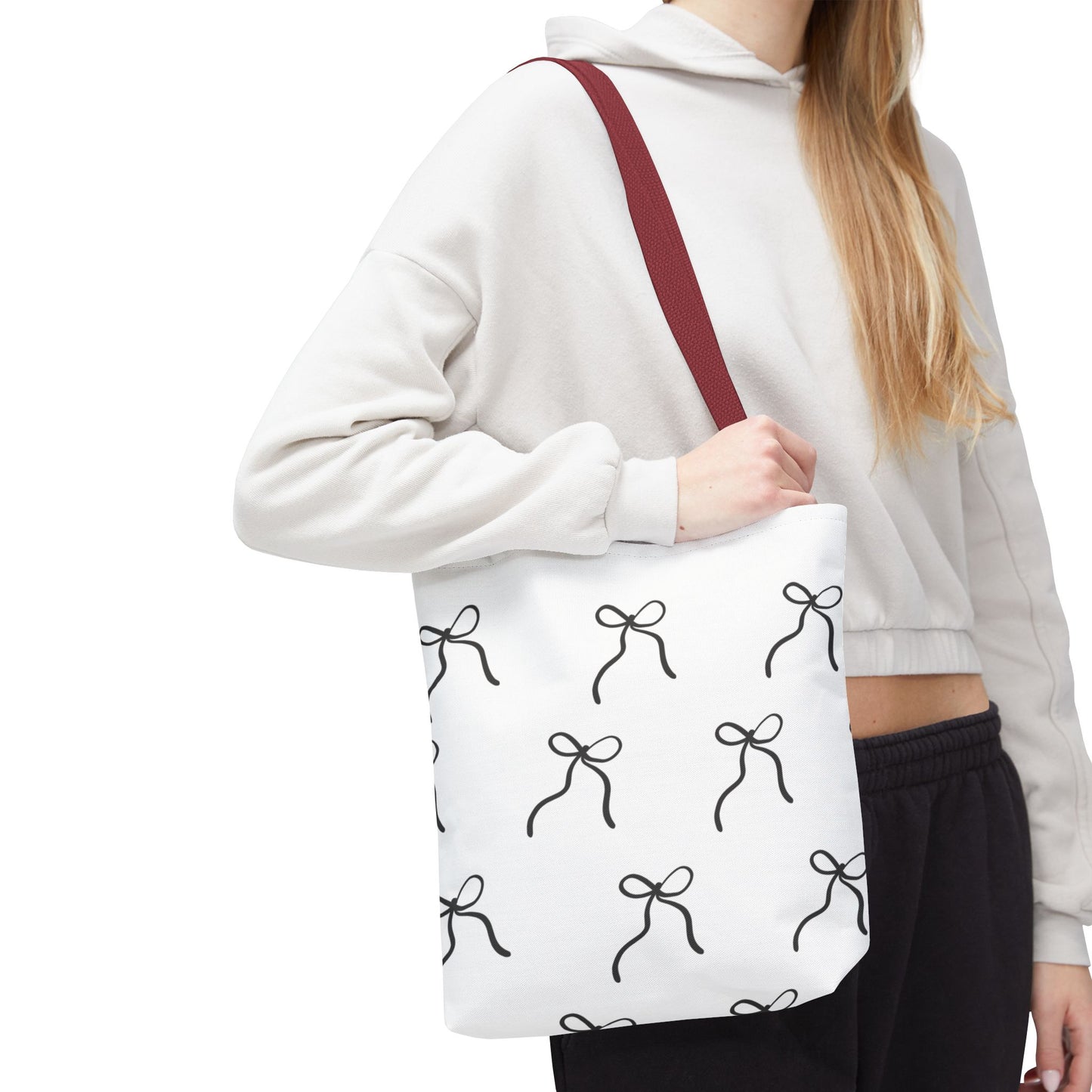 Minimalist Black Bow Pattern Tote Bag — All-Over Print