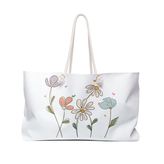Bolso de fin de semana con diseño de flores silvestres en tonos pastel: bolso de viaje y playa