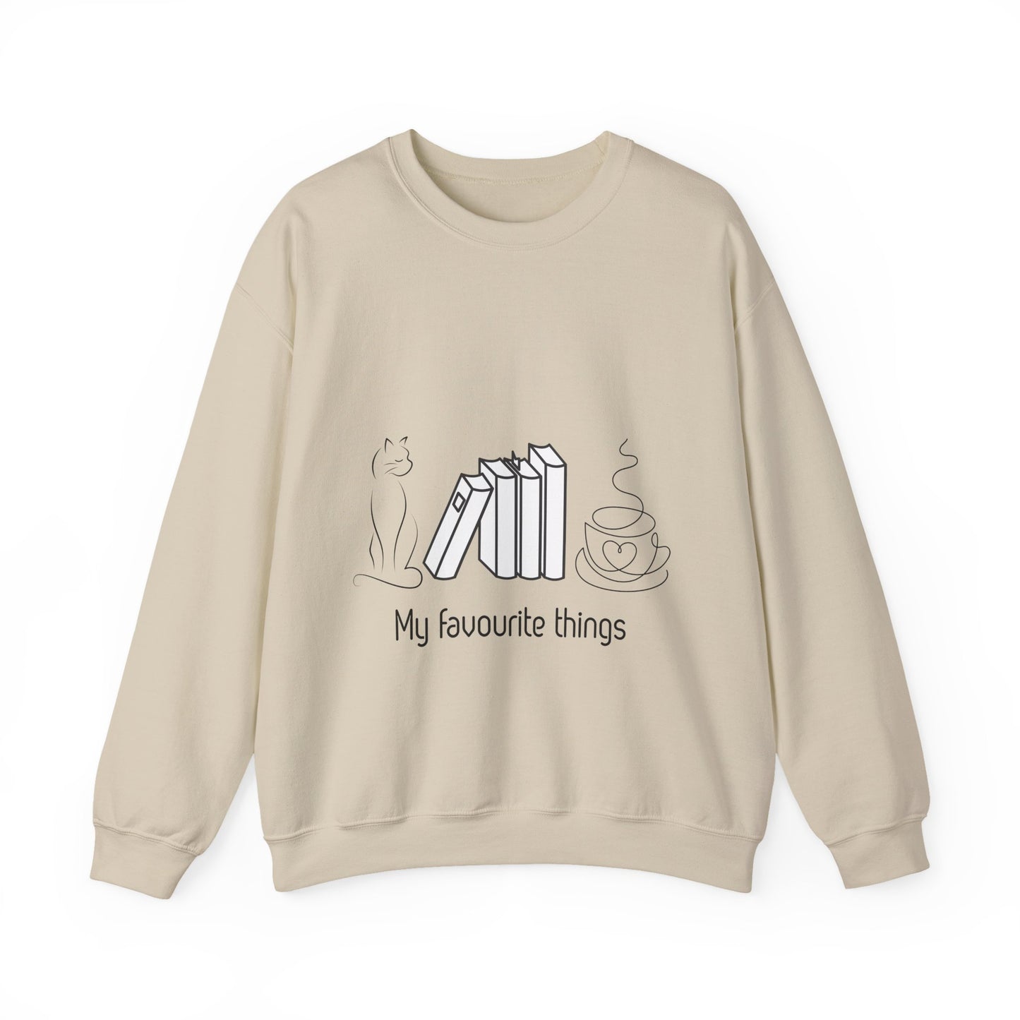Sudadera Mis Cosas Favoritas — Libros, Gato y Café