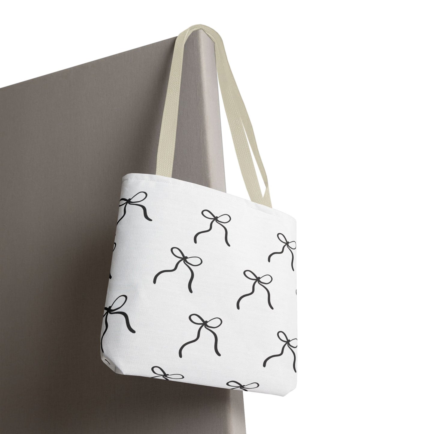 Minimalist Black Bow Pattern Tote Bag — All-Over Print