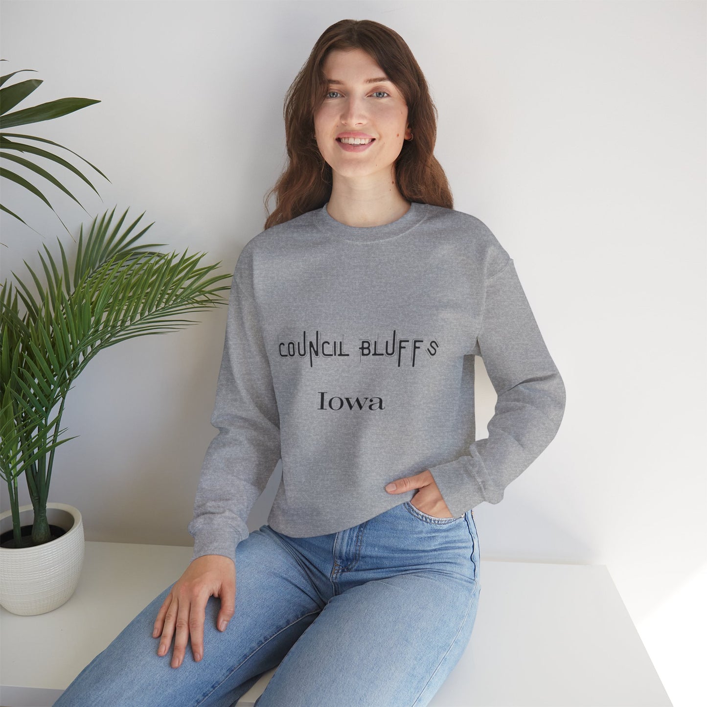 Council Bluffs Iowa Crewneck Sweatshirt – Minimalist City Name Pullover