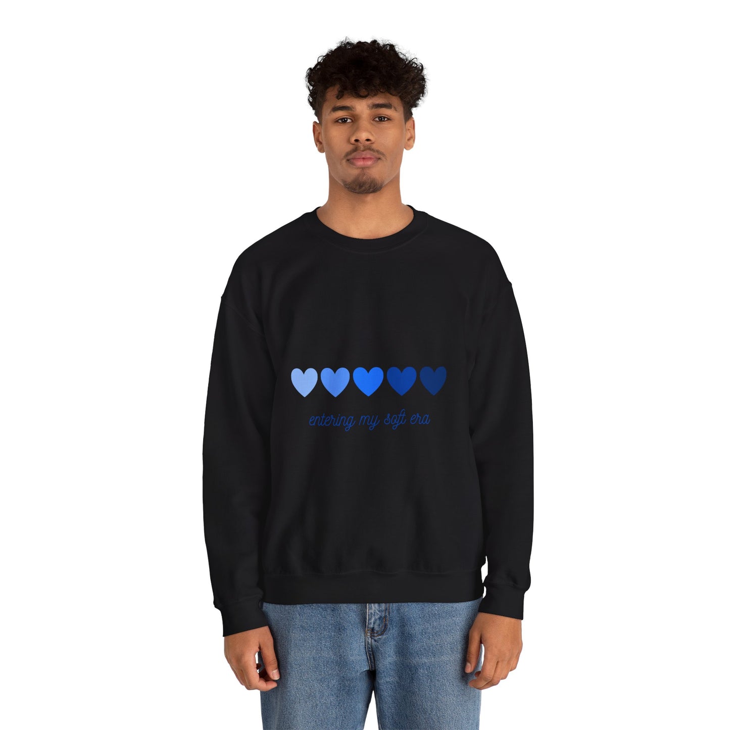 Sudadera de cuello redondo con gráfico de corazón azul «Entering My Soft Era»