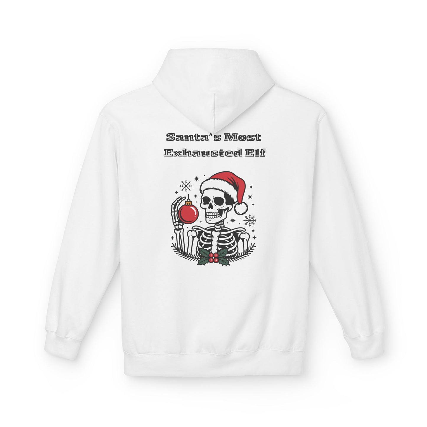Weihnachtsmann-Hoodie mit erschöpftem Elfenmotiv – Lustiges Skelett-Weihnachts-Sweatshirt