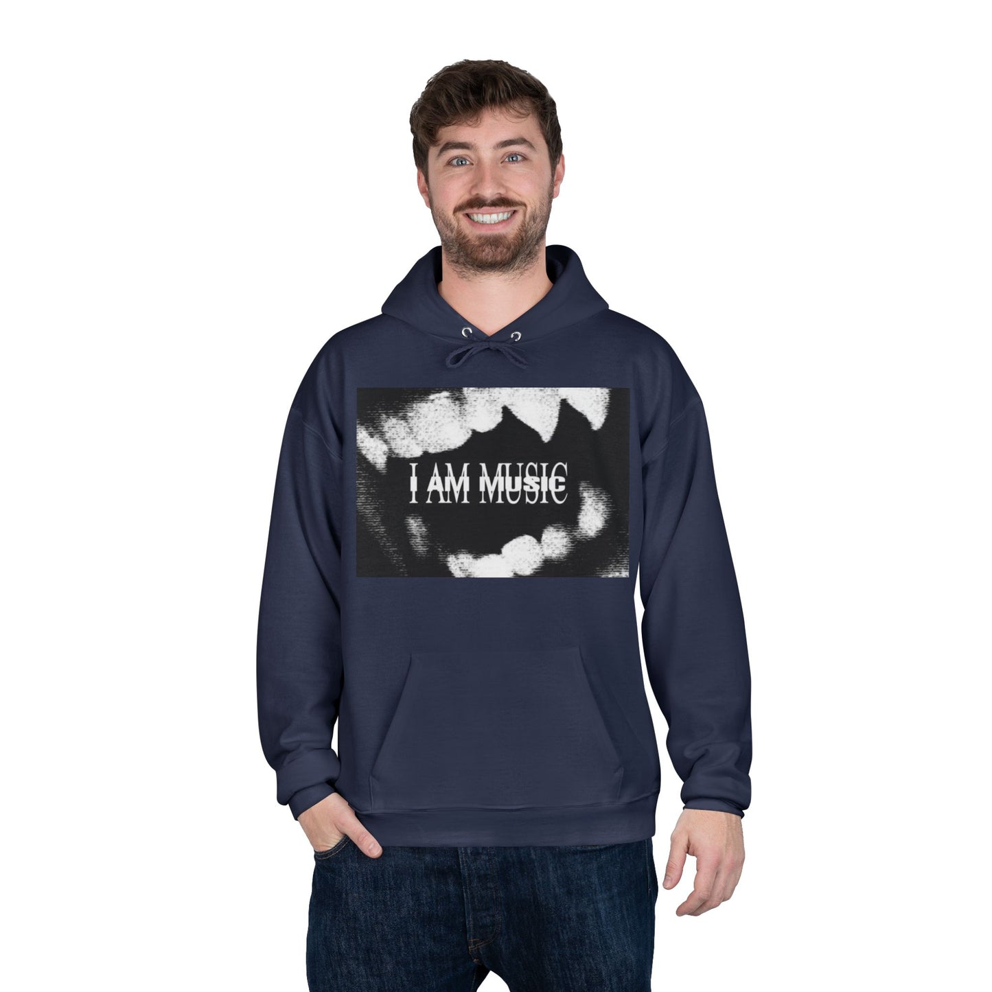 Music Teeth Graphic Hoodie — “I AM MUSIC” Black & White Pullover