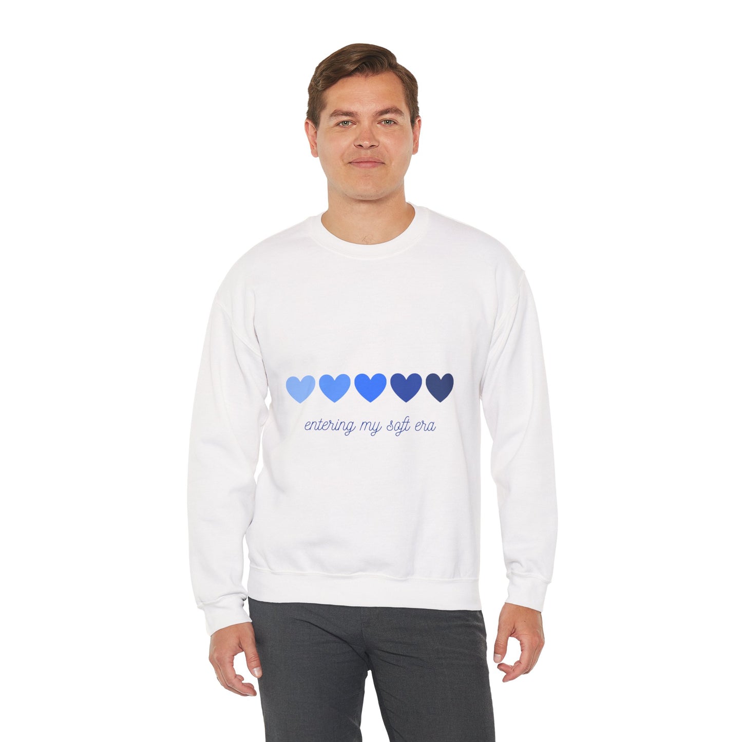 Sudadera de cuello redondo con gráfico de corazón azul «Entering My Soft Era»