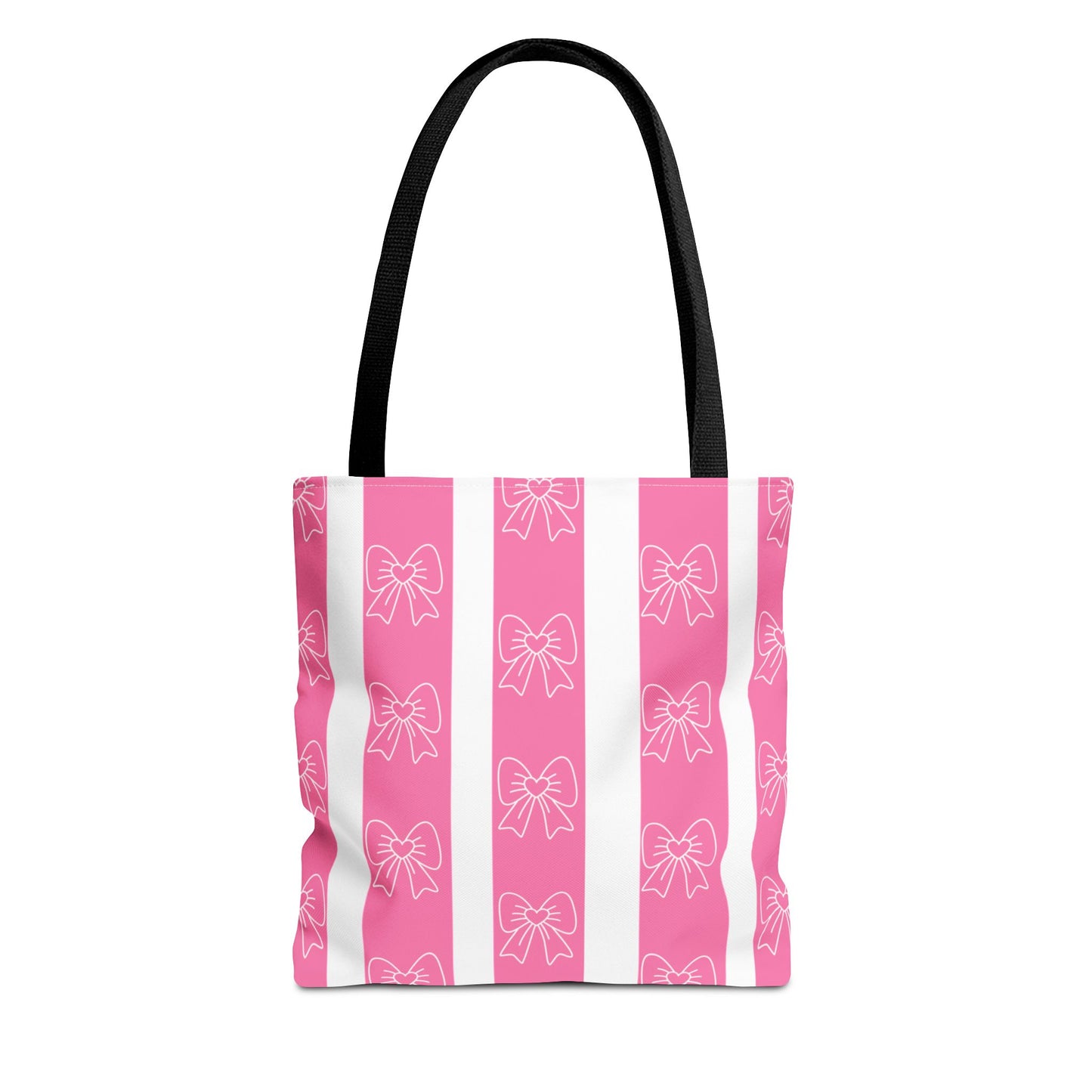 Pink Striped Bow Tote Bag — Cute Floral Bow Pattern All-Over Print Tote