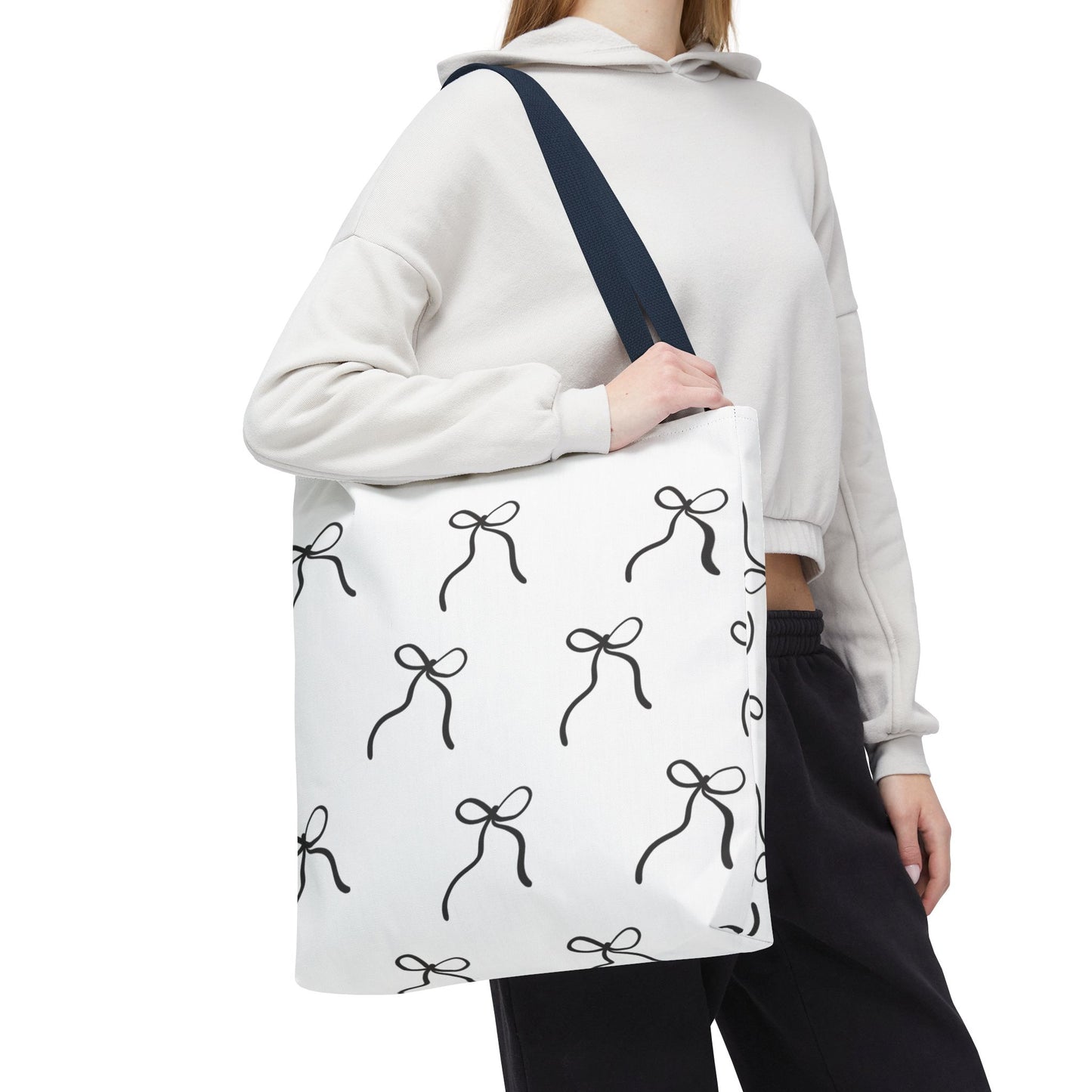 Minimalist Black Bow Pattern Tote Bag — All-Over Print