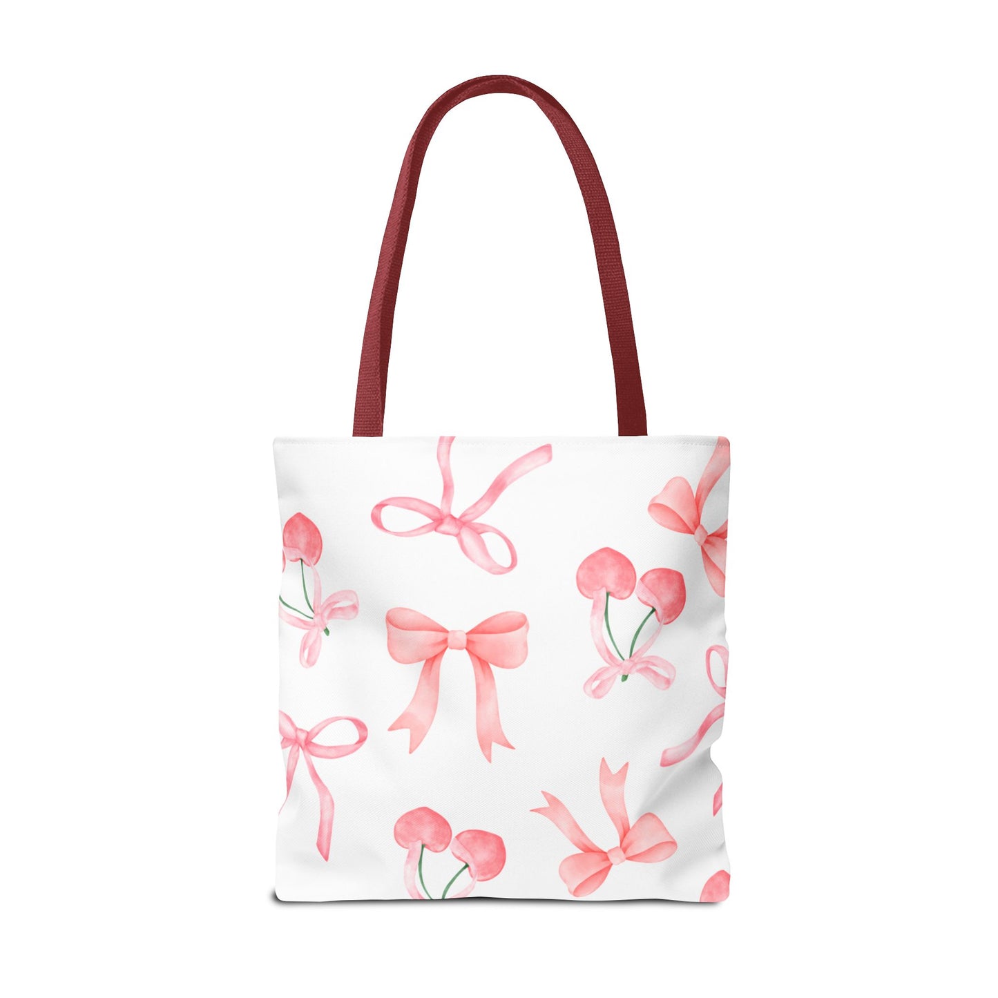 Pink Cherry Bow Tote Bag — Cute Watercolor Cherry Pattern
