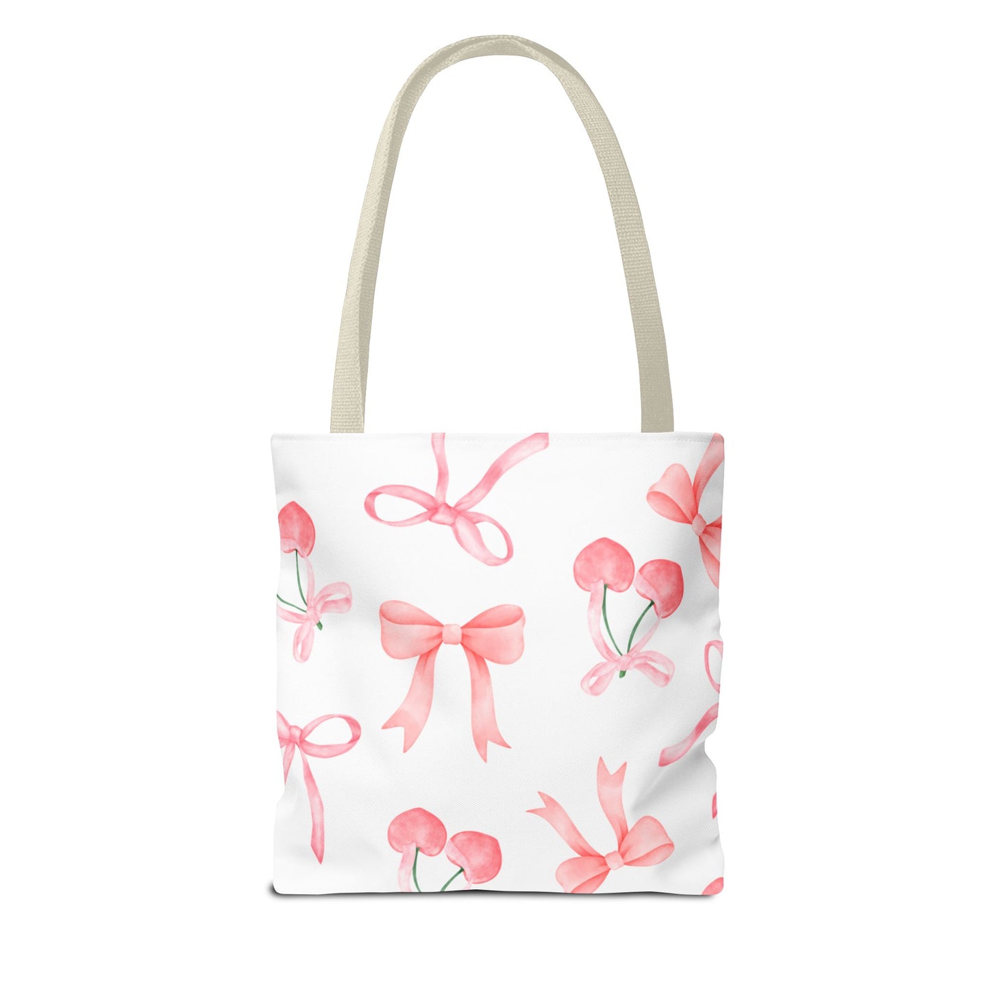Pink Cherry Bow Tote Bag — Cute Watercolor Cherry Pattern