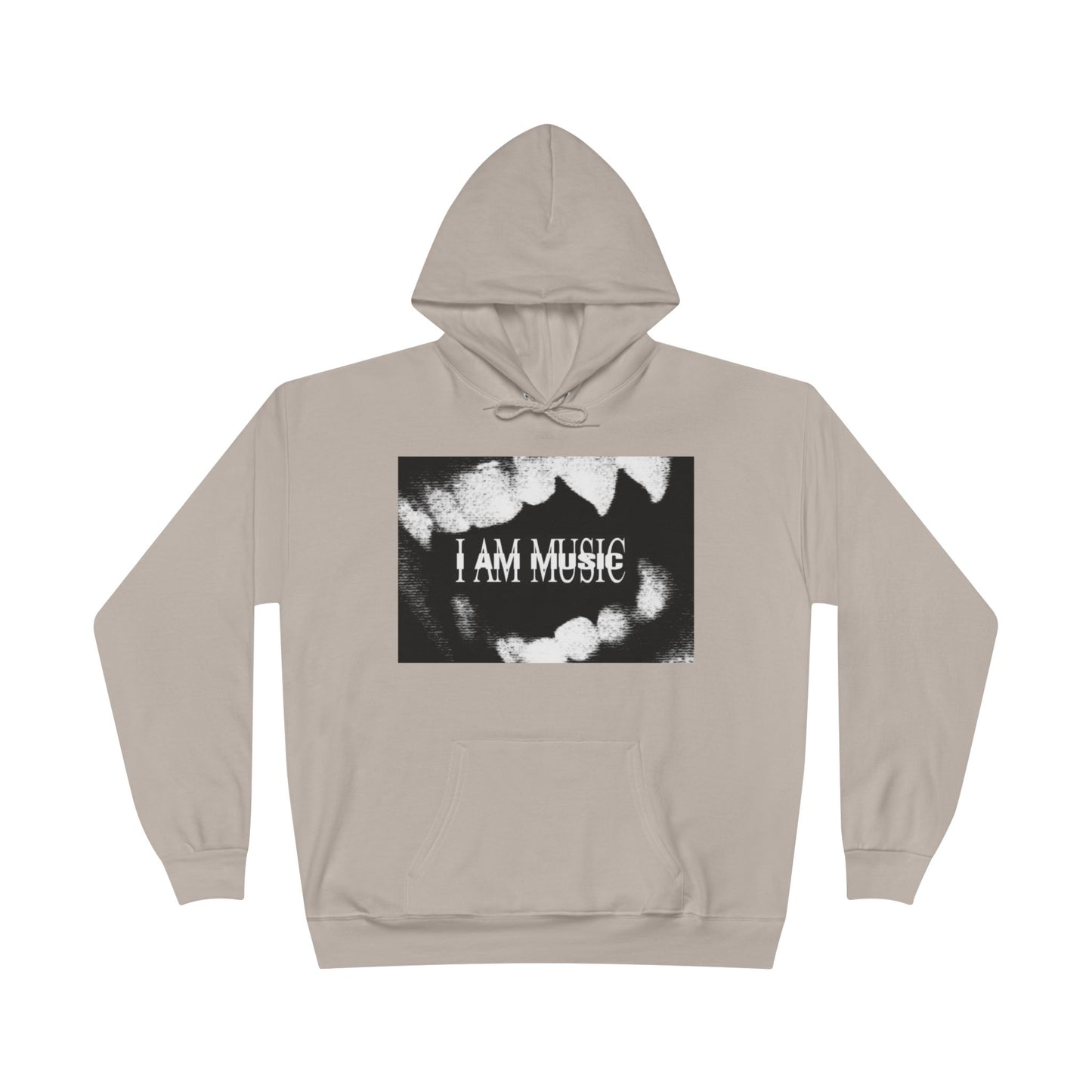 Music Teeth Graphic Hoodie — “I AM MUSIC” Black & White Pullover