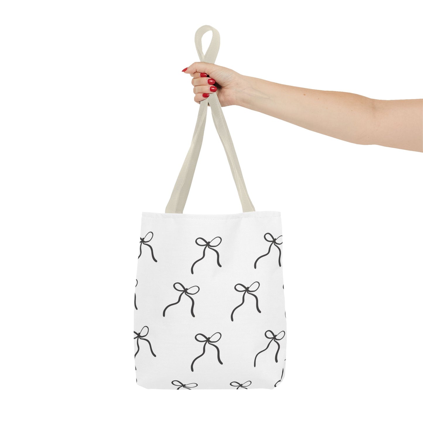 Minimalist Black Bow Pattern Tote Bag — All-Over Print