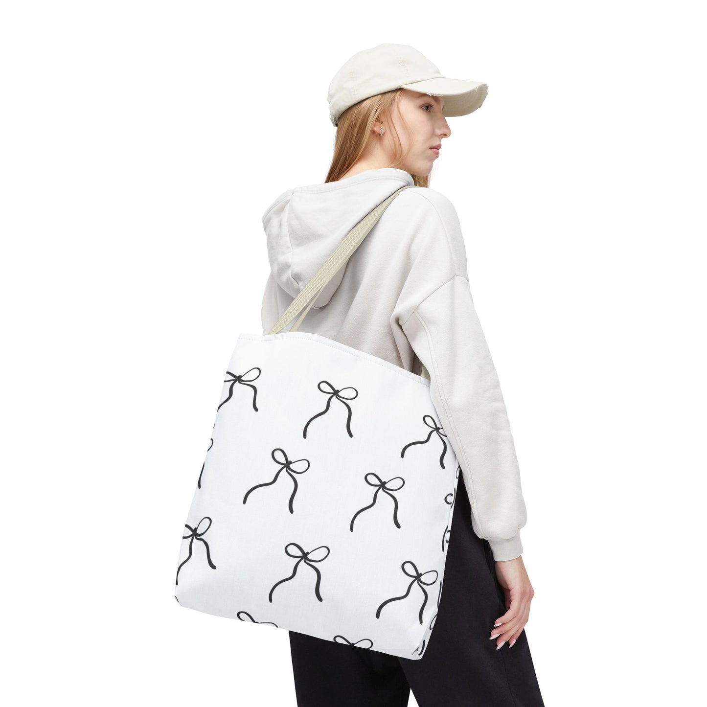 Minimalist Black Bow Pattern Tote Bag — All-Over Print