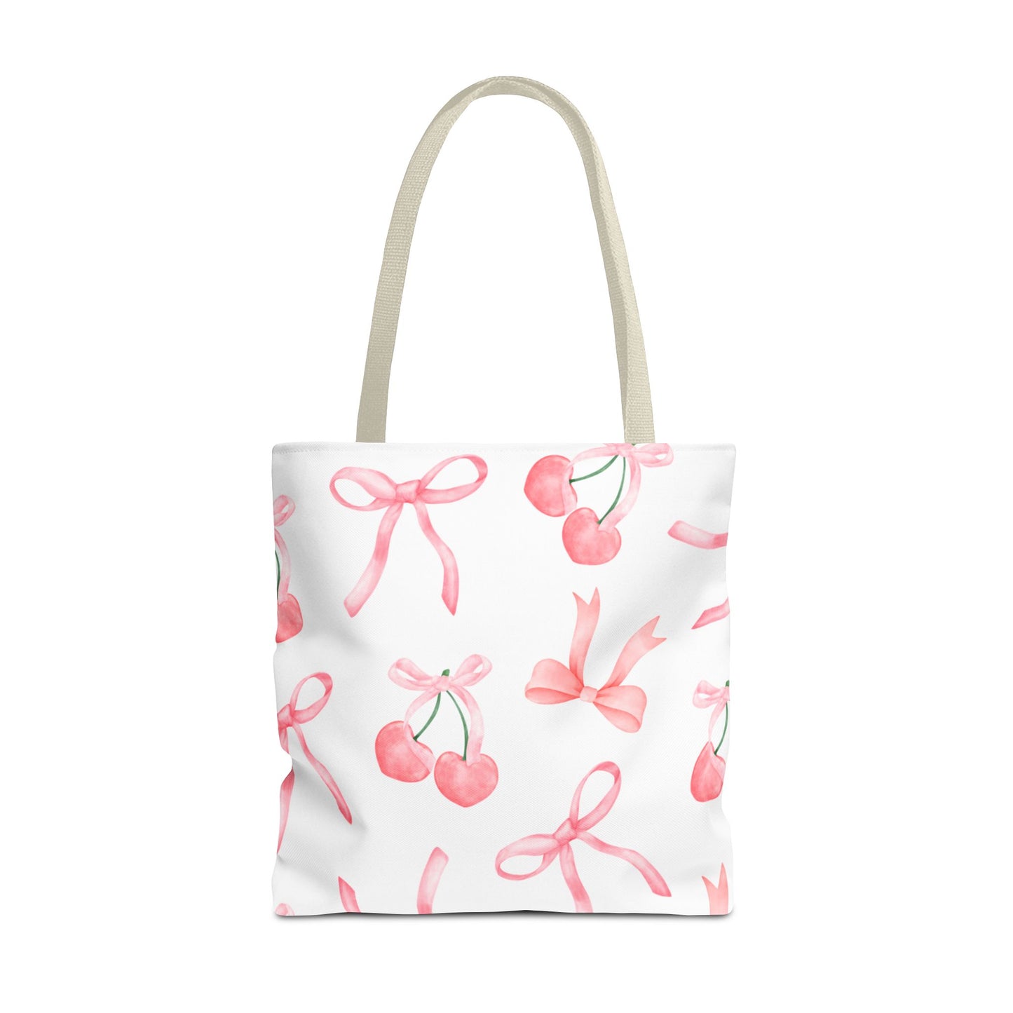 Pink Cherry Bow Tote Bag — Cute Watercolor Cherry Pattern