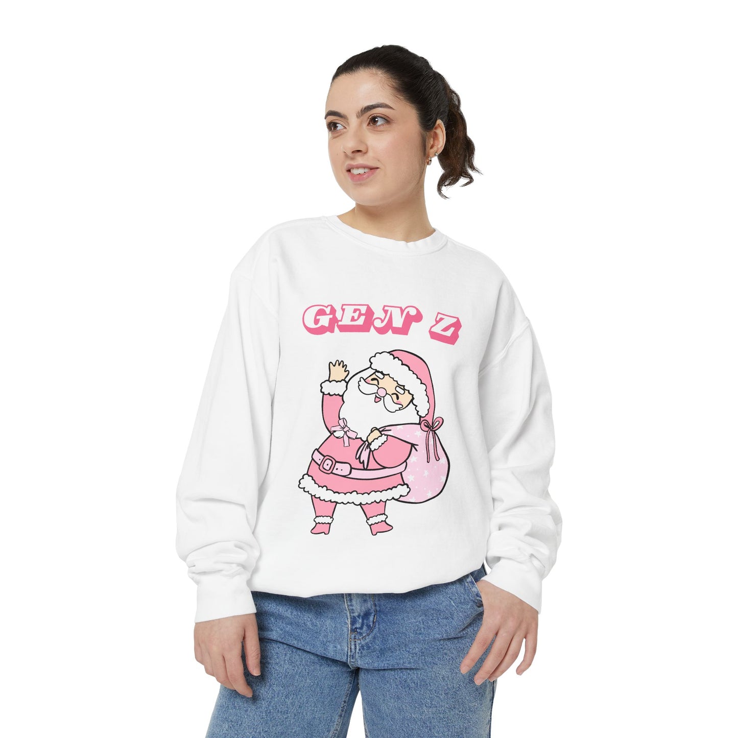 Sudadera de Papá Noel de la Generación Z: cuello redondo navideño rosa retro