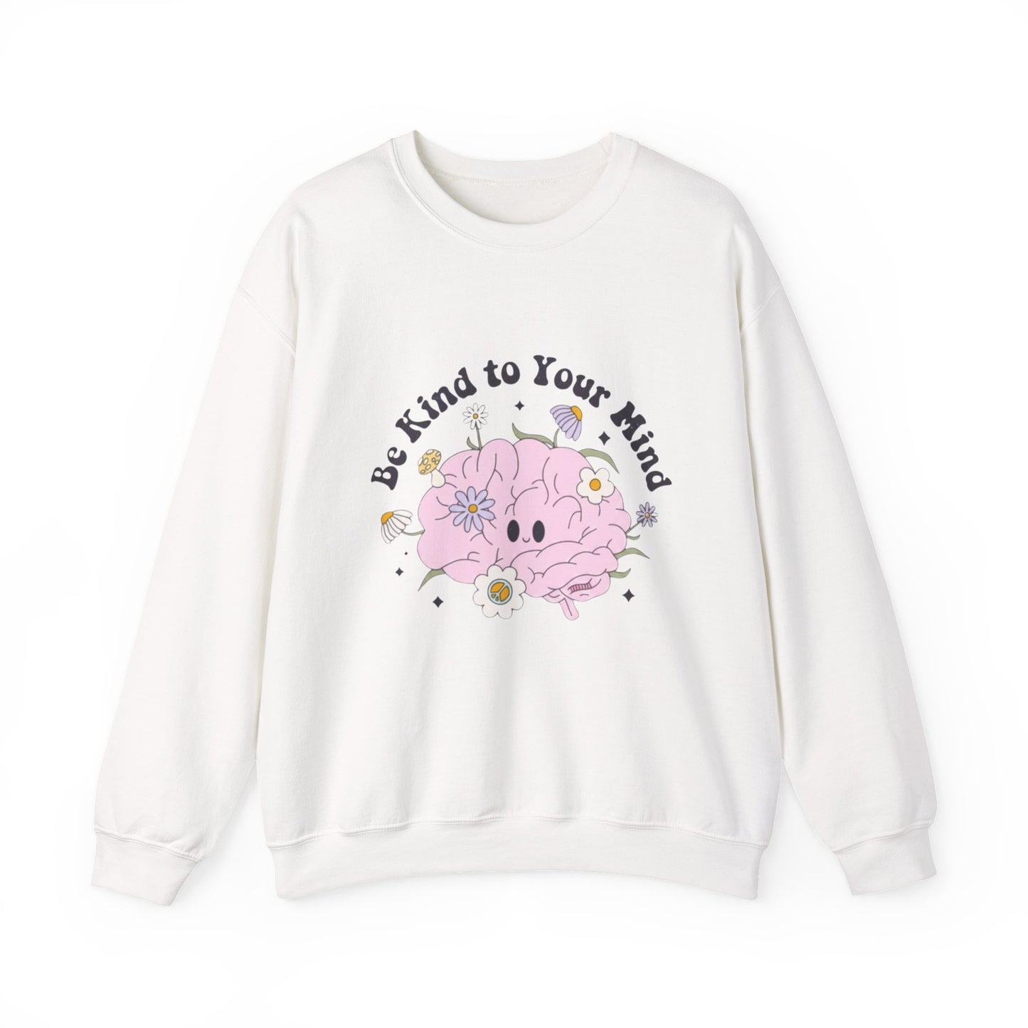 Sudadera con estampado floral "Kind to Your Mind" — Cuello redondo para concienciar sobre la salud mental