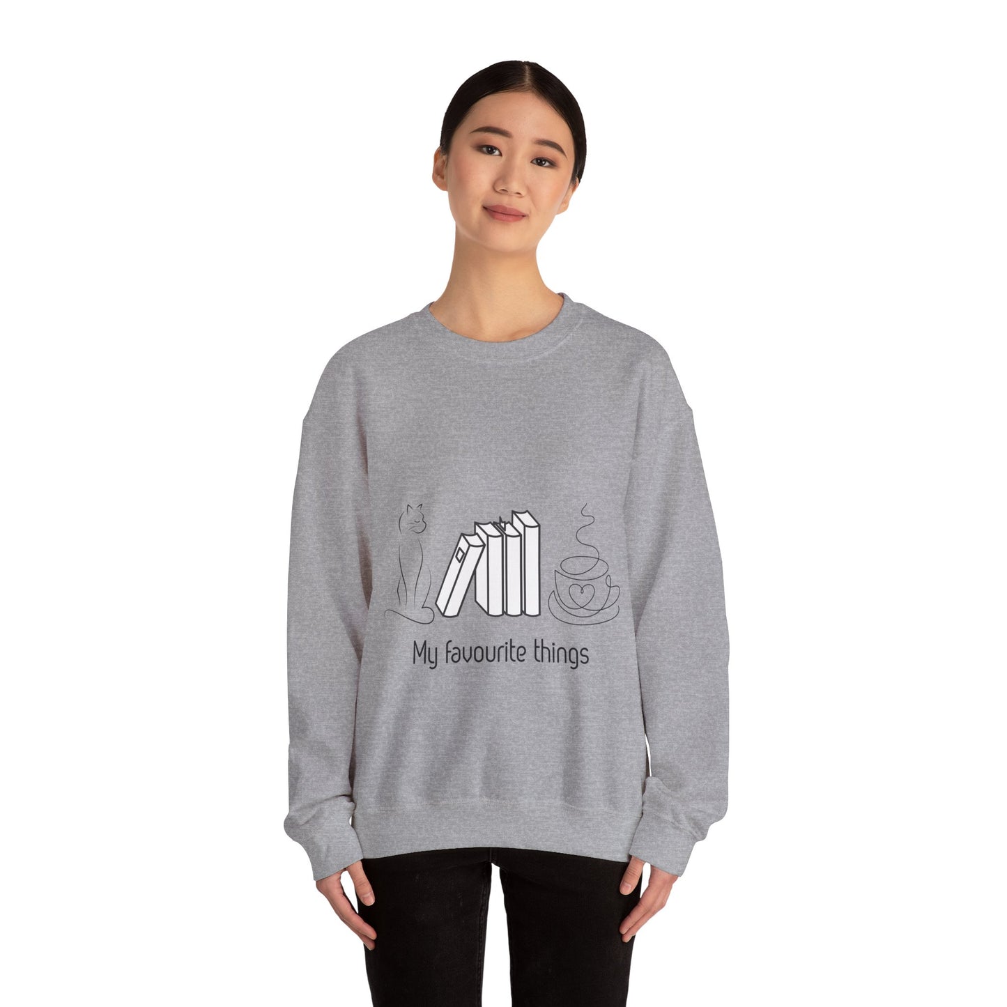Sudadera Mis Cosas Favoritas — Libros, Gato y Café