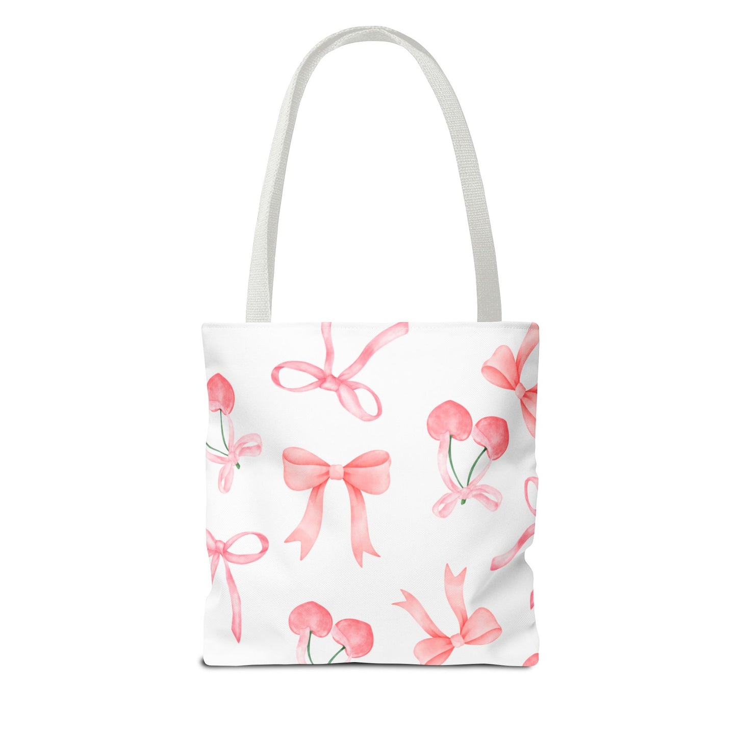 Pink Cherry Bow Tote Bag — Cute Watercolor Cherry Pattern