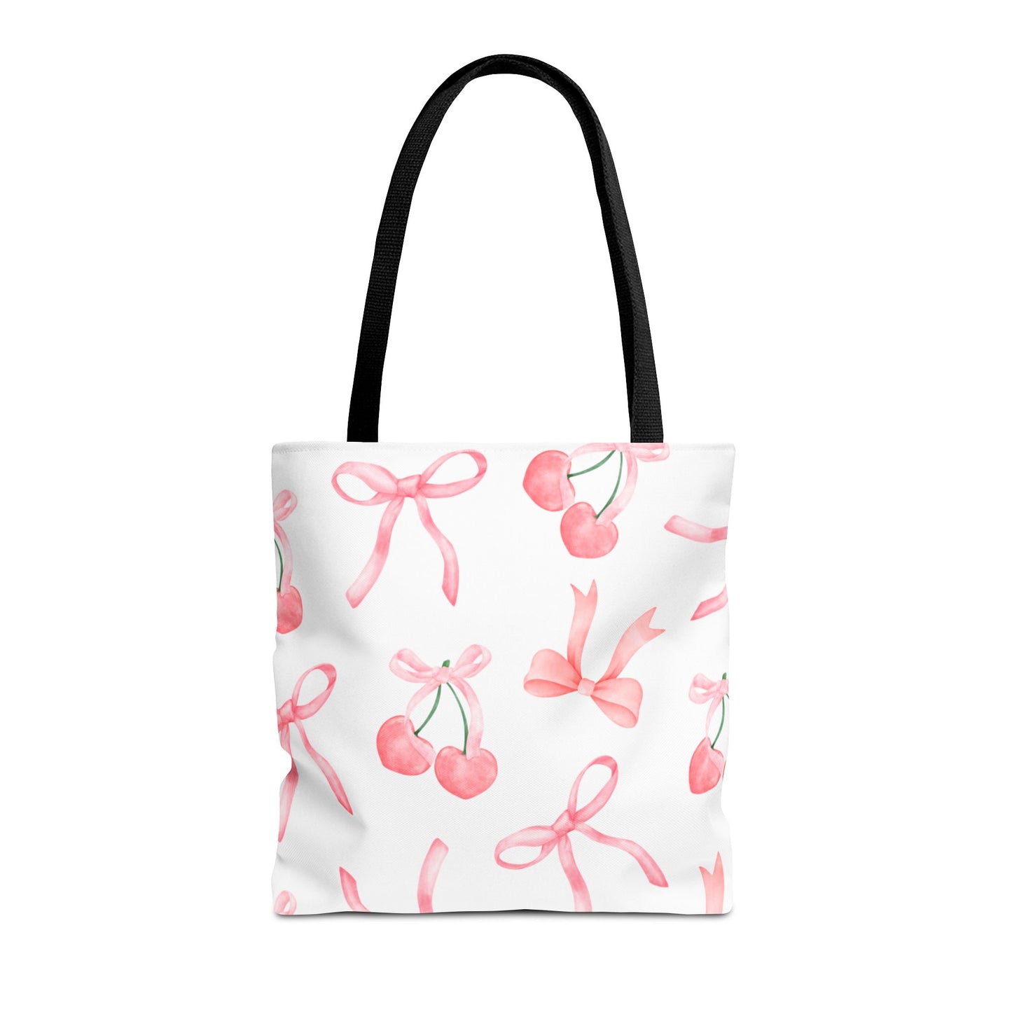 Pink Cherry Bow Tote Bag — Cute Watercolor Cherry Pattern