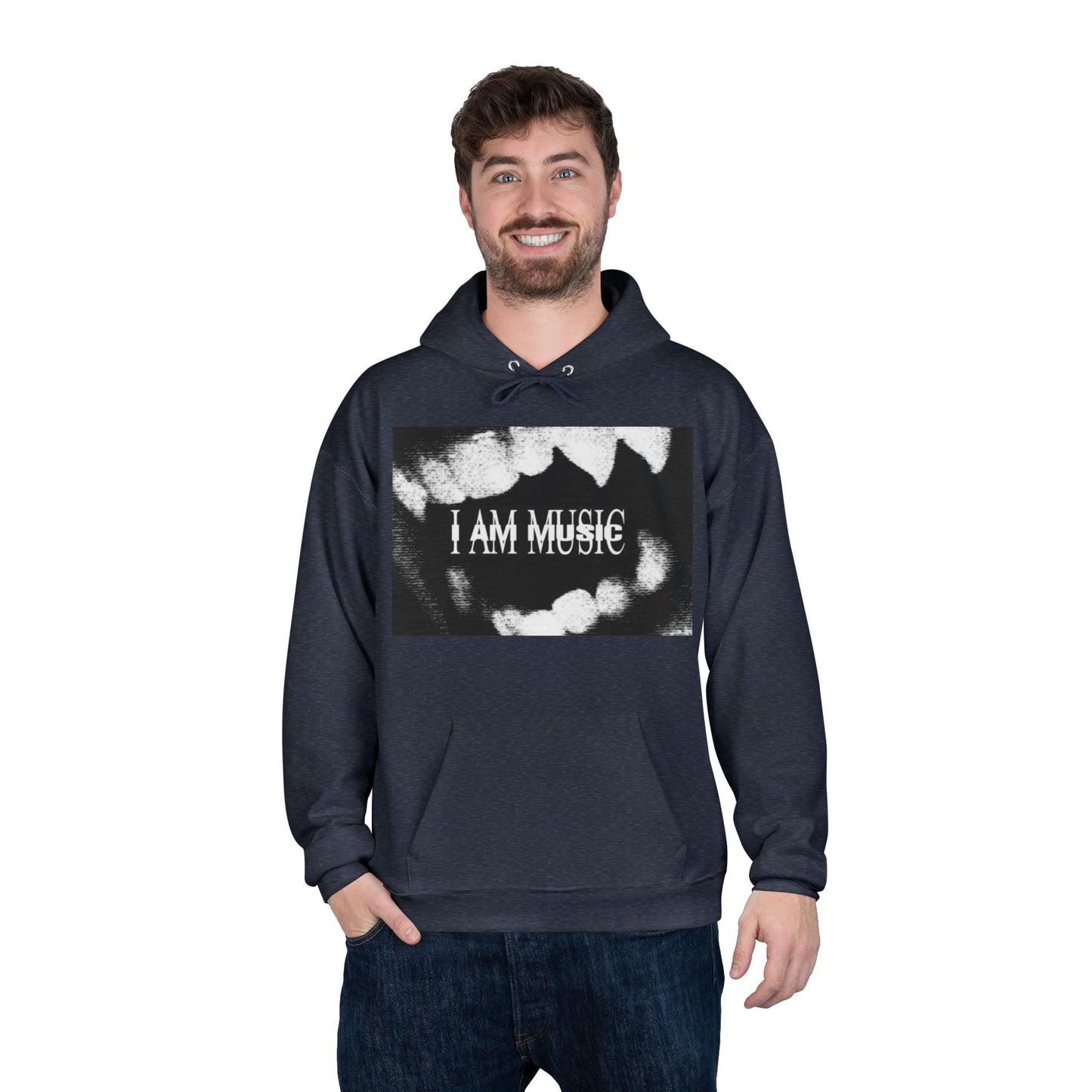 Music Teeth Graphic Hoodie — “I AM MUSIC” Black & White Pullover