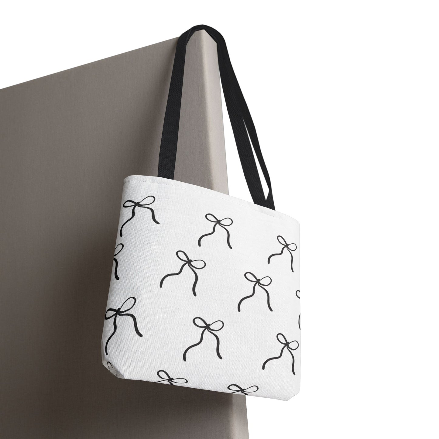 Minimalist Black Bow Pattern Tote Bag — All-Over Print
