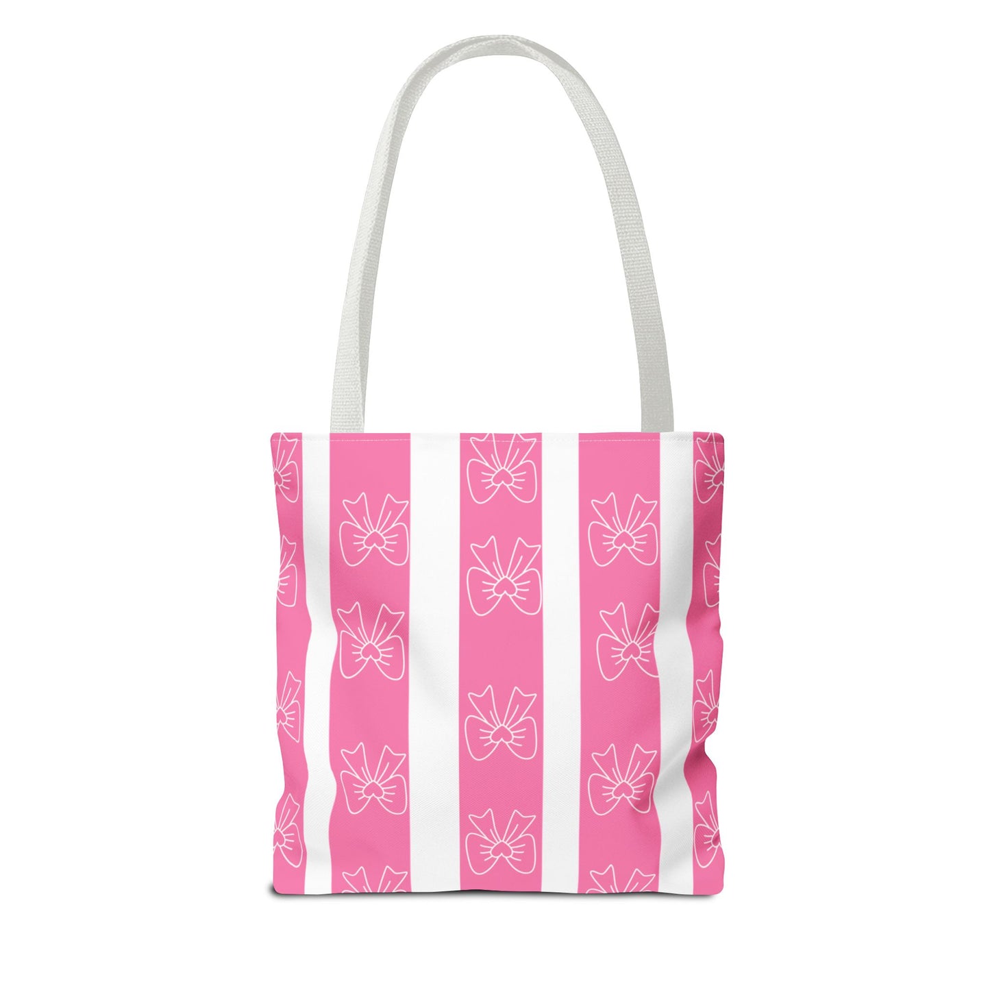 Pink Striped Bow Tote Bag — Cute Floral Bow Pattern All-Over Print Tote