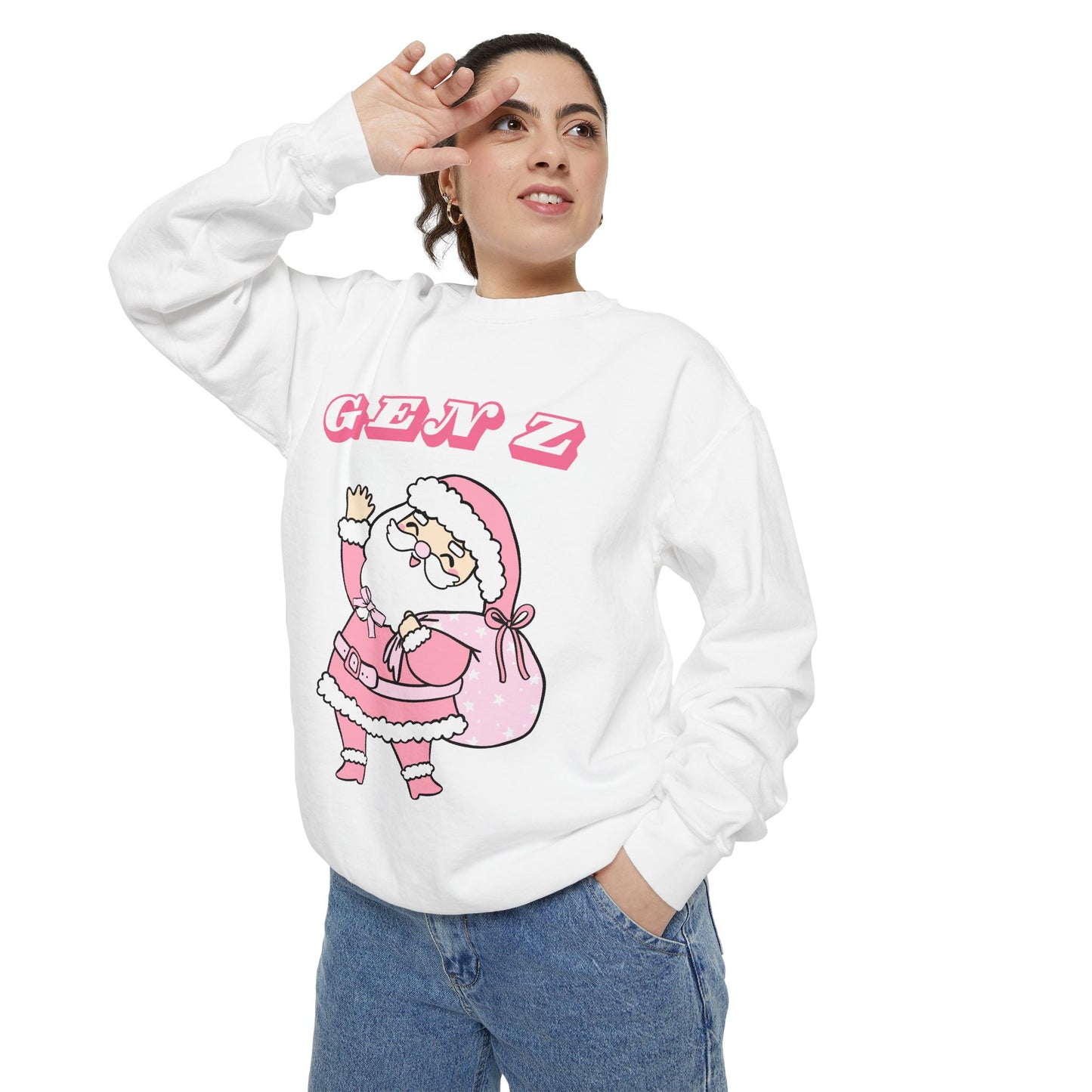 Sudadera de Papá Noel de la Generación Z: cuello redondo navideño rosa retro