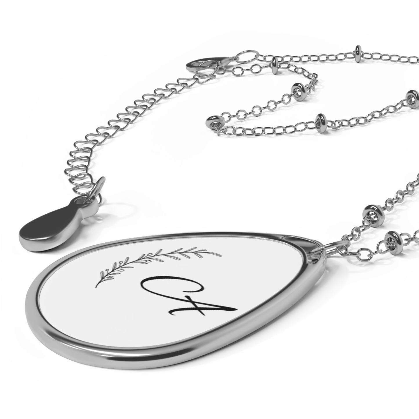 Personalized Oval Necklace — Script Initial Pendant with Laurel Accent
