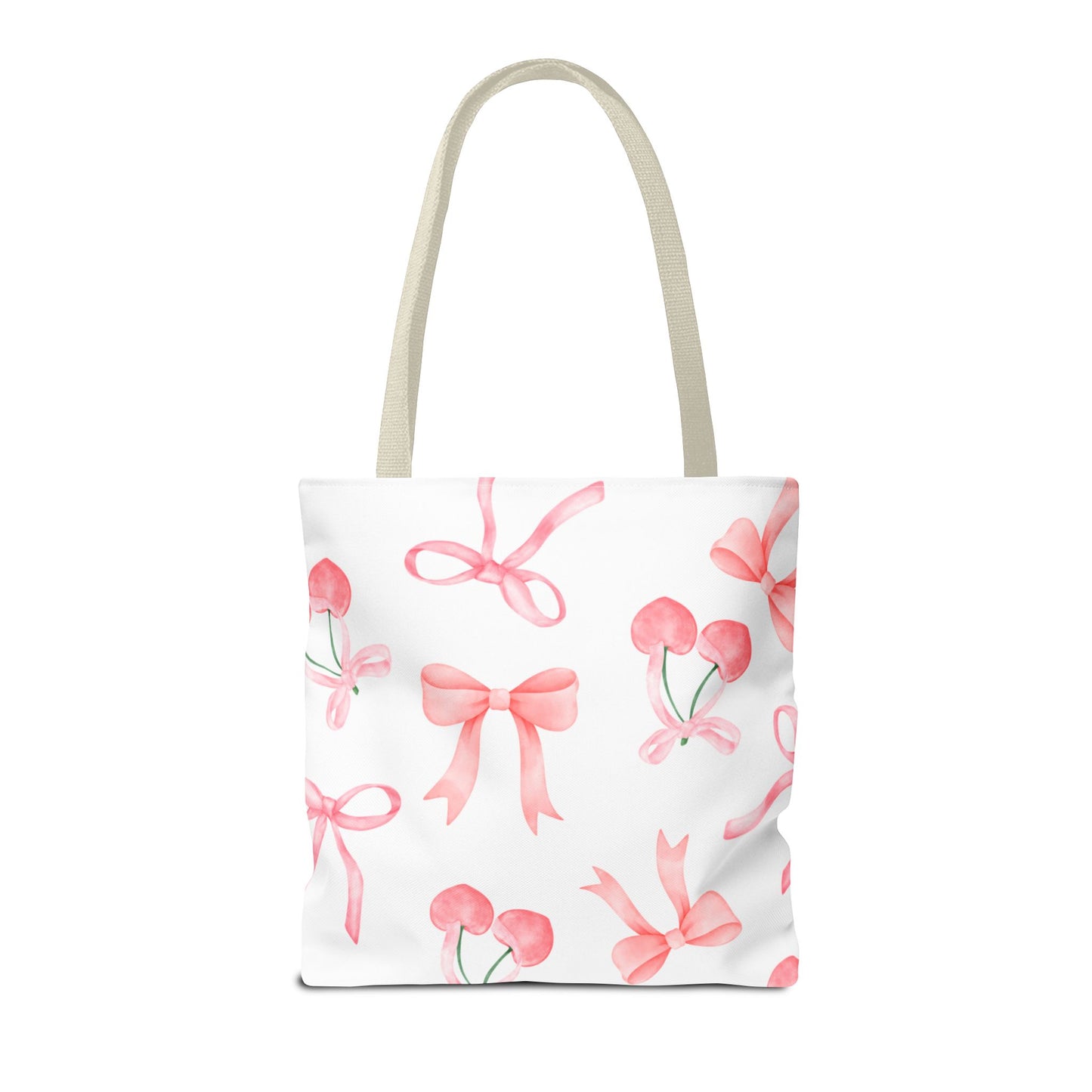 Pink Cherry Bow Tote Bag — Cute Watercolor Cherry Pattern