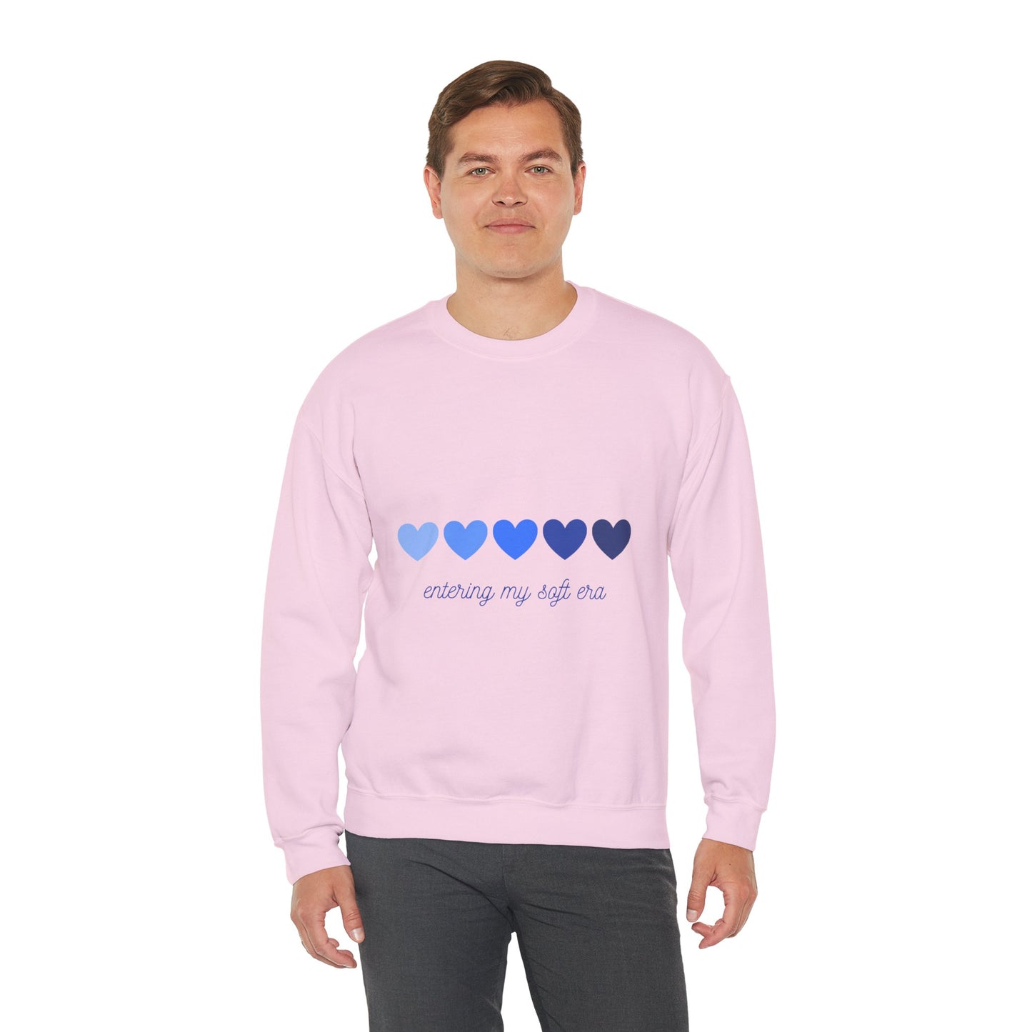 Sudadera de cuello redondo con gráfico de corazón azul «Entering My Soft Era»