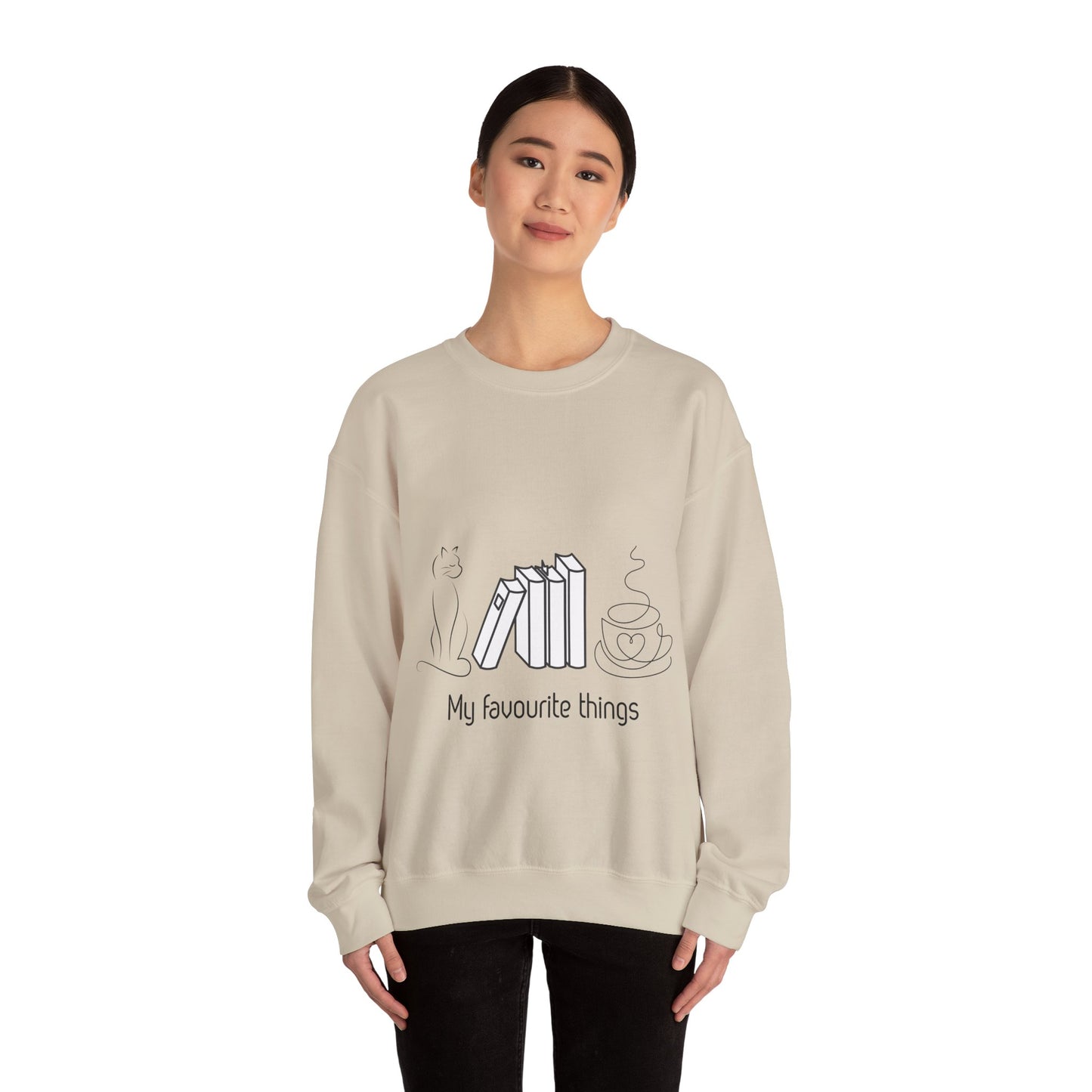 Sudadera Mis Cosas Favoritas — Libros, Gato y Café
