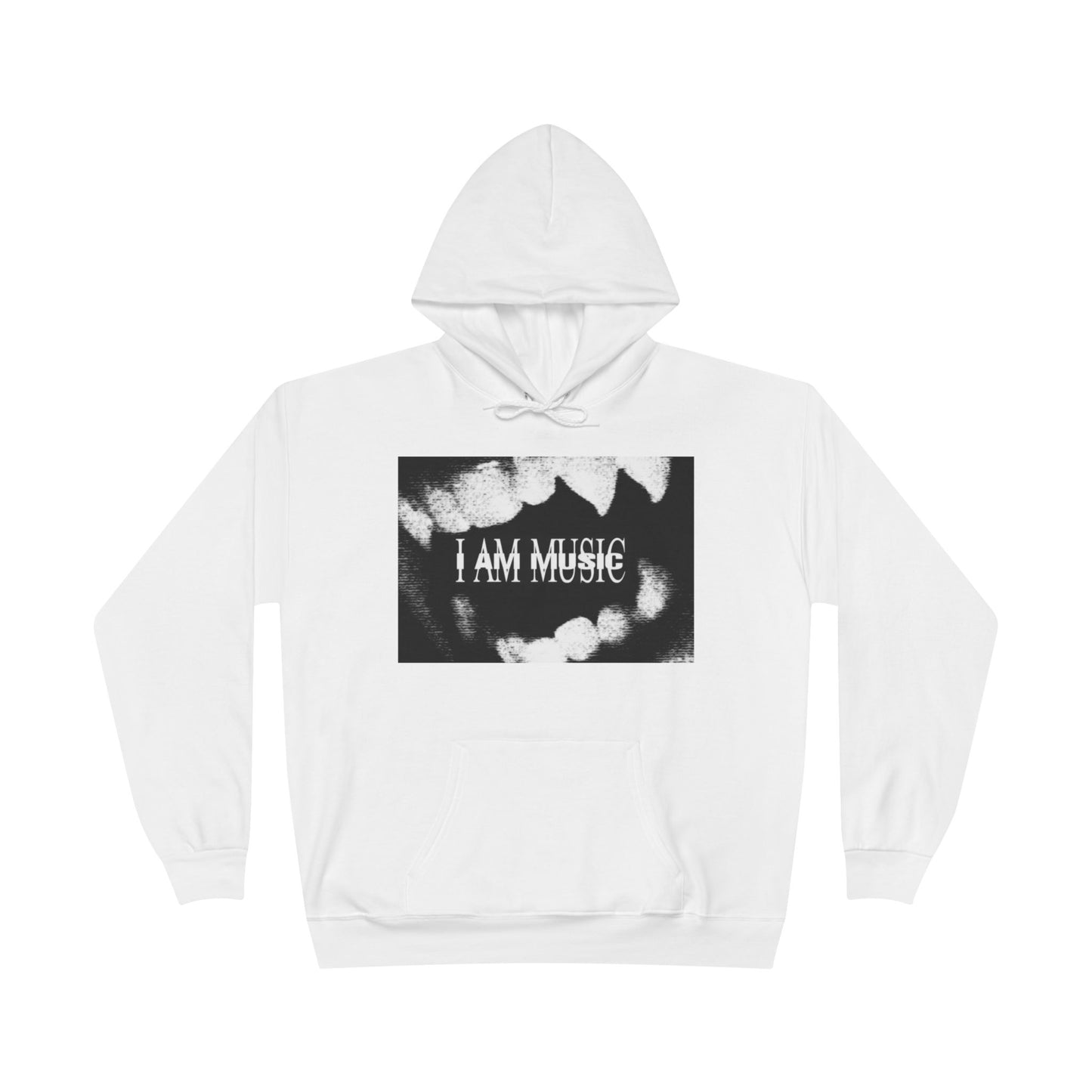 Music Teeth Graphic Hoodie — “I AM MUSIC” Black & White Pullover
