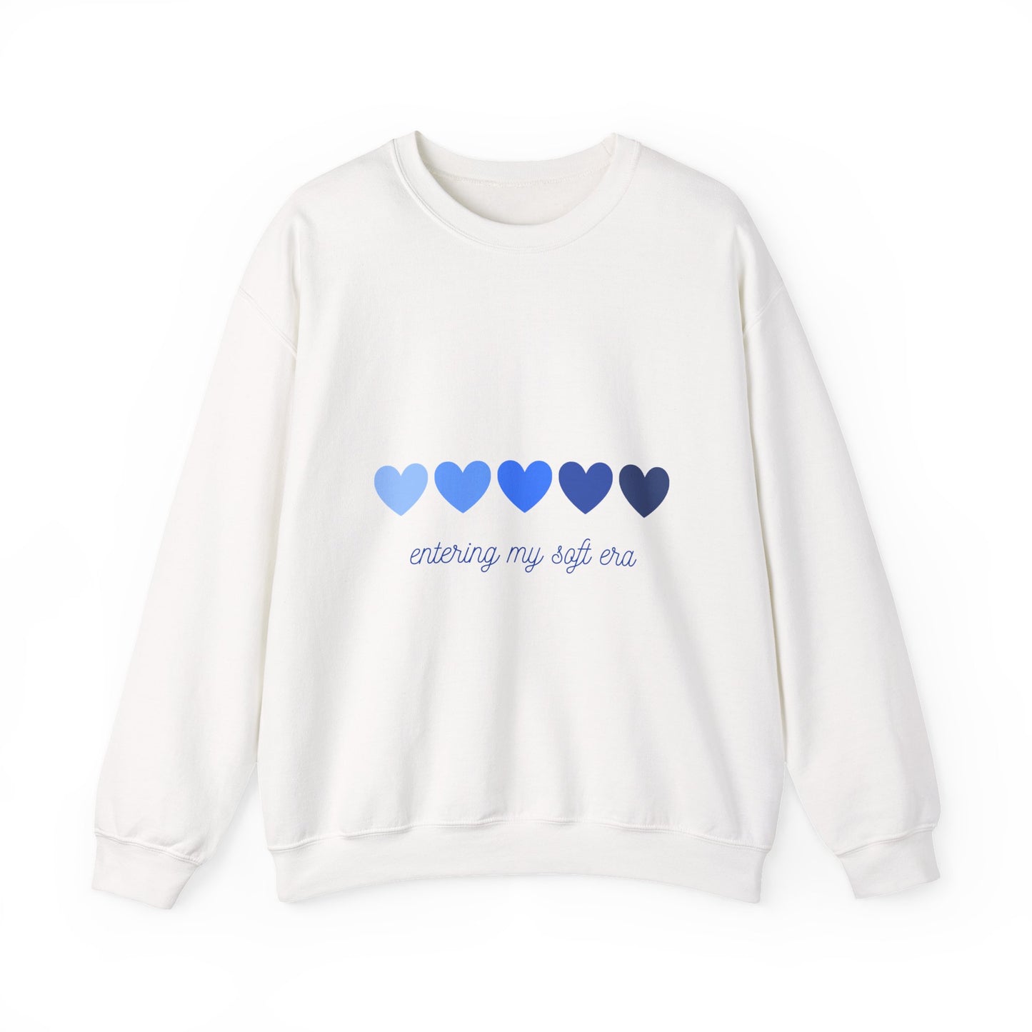 Sudadera de cuello redondo con gráfico de corazón azul «Entering My Soft Era»