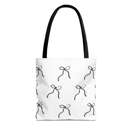 Minimalist Black Bow Pattern Tote Bag — All-Over Print