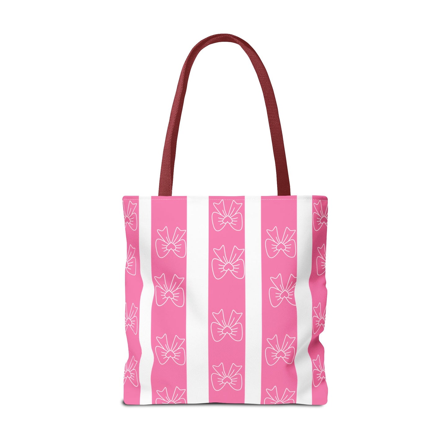 Pink Striped Bow Tote Bag — Cute Floral Bow Pattern All-Over Print Tote