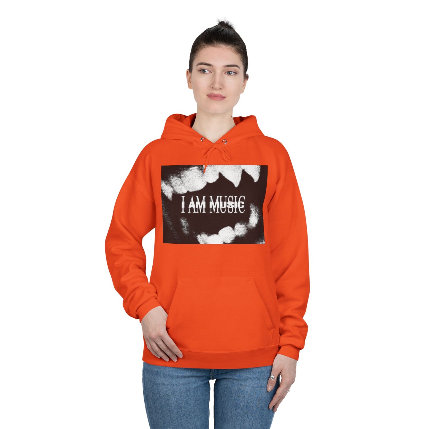 Music Teeth Graphic Hoodie — “I AM MUSIC” Black & White Pullover