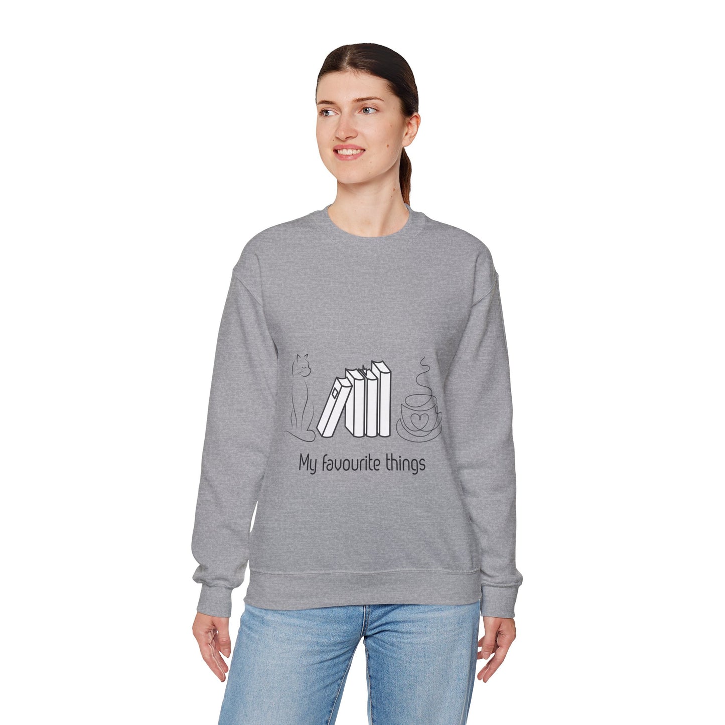Sudadera Mis Cosas Favoritas — Libros, Gato y Café