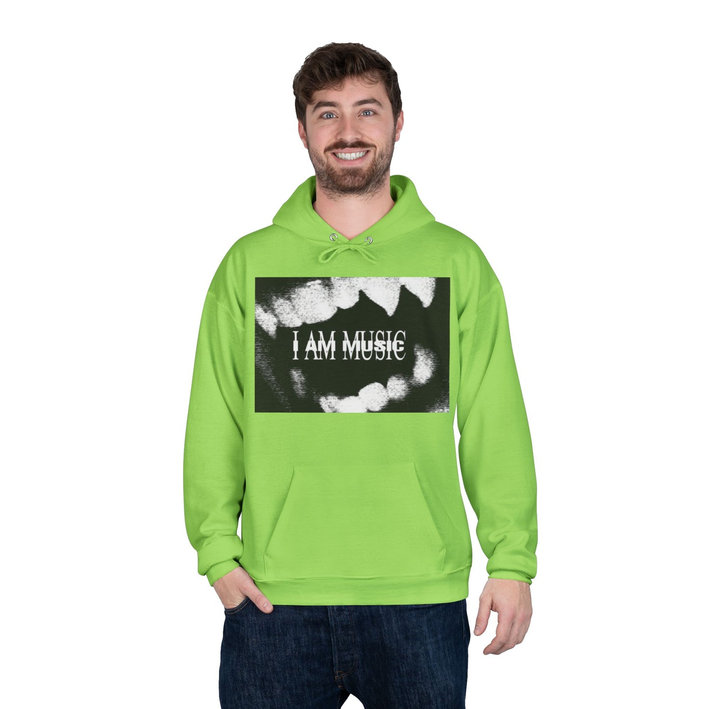 Music Teeth Graphic Hoodie — “I AM MUSIC” Black & White Pullover