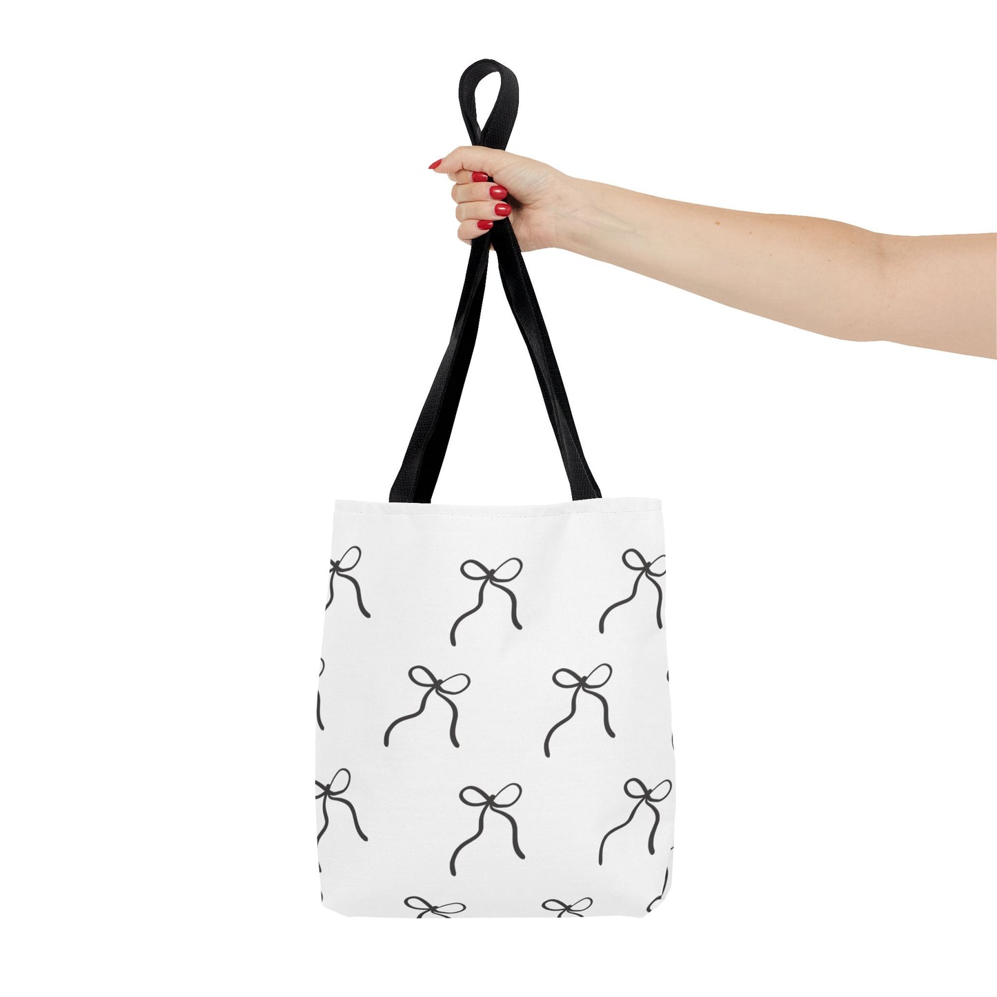 Minimalist Black Bow Pattern Tote Bag — All-Over Print