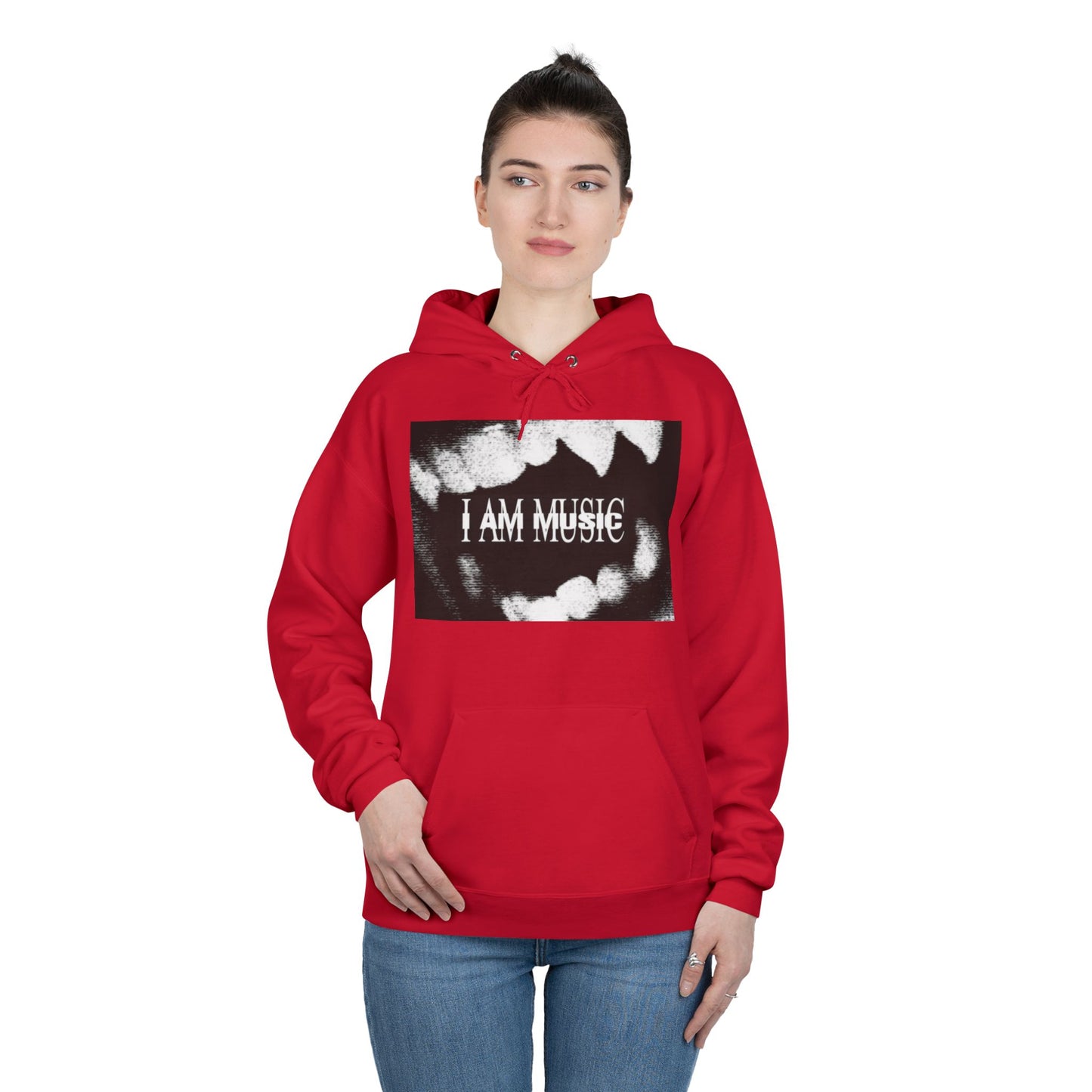 Music Teeth Graphic Hoodie — “I AM MUSIC” Black & White Pullover