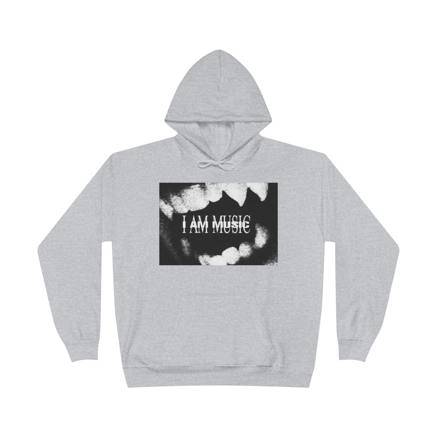 Music Teeth Graphic Hoodie — “I AM MUSIC” Black & White Pullover