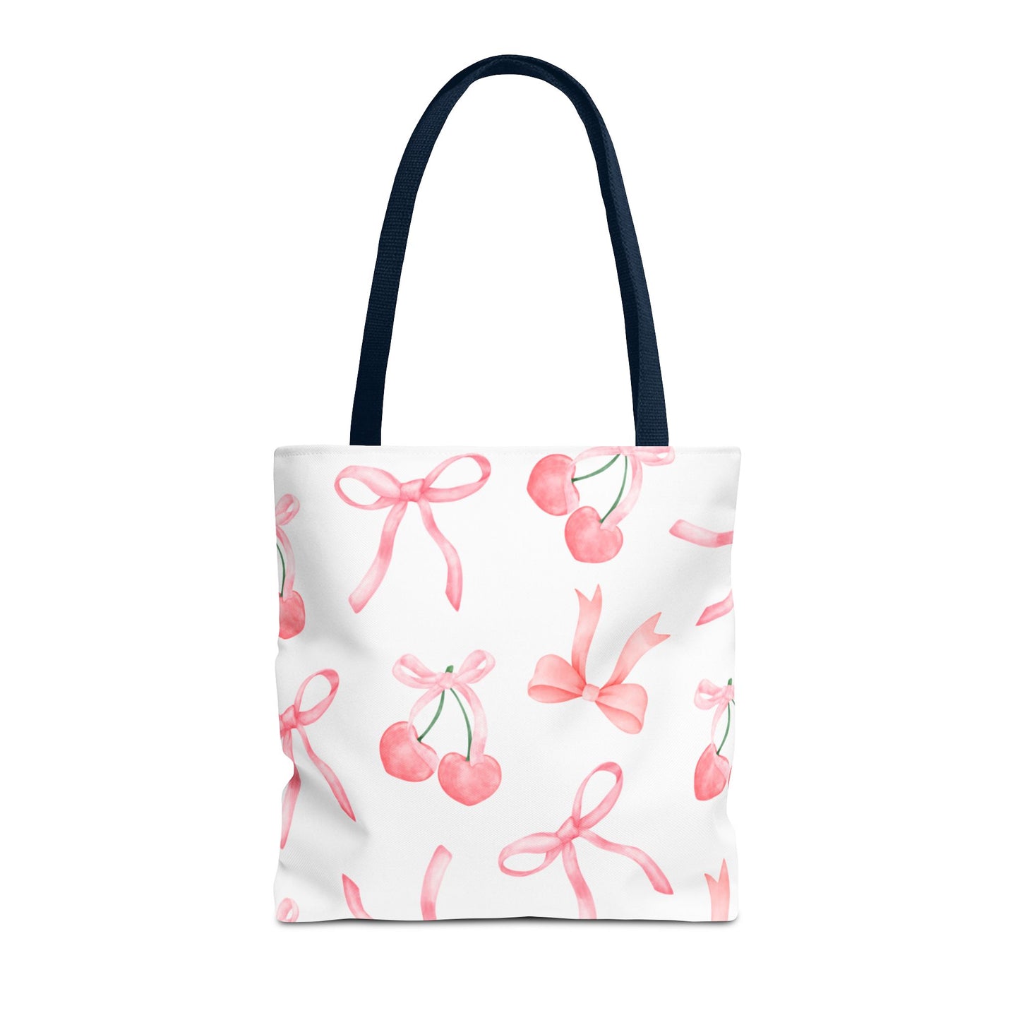 Pink Cherry Bow Tote Bag — Cute Watercolor Cherry Pattern