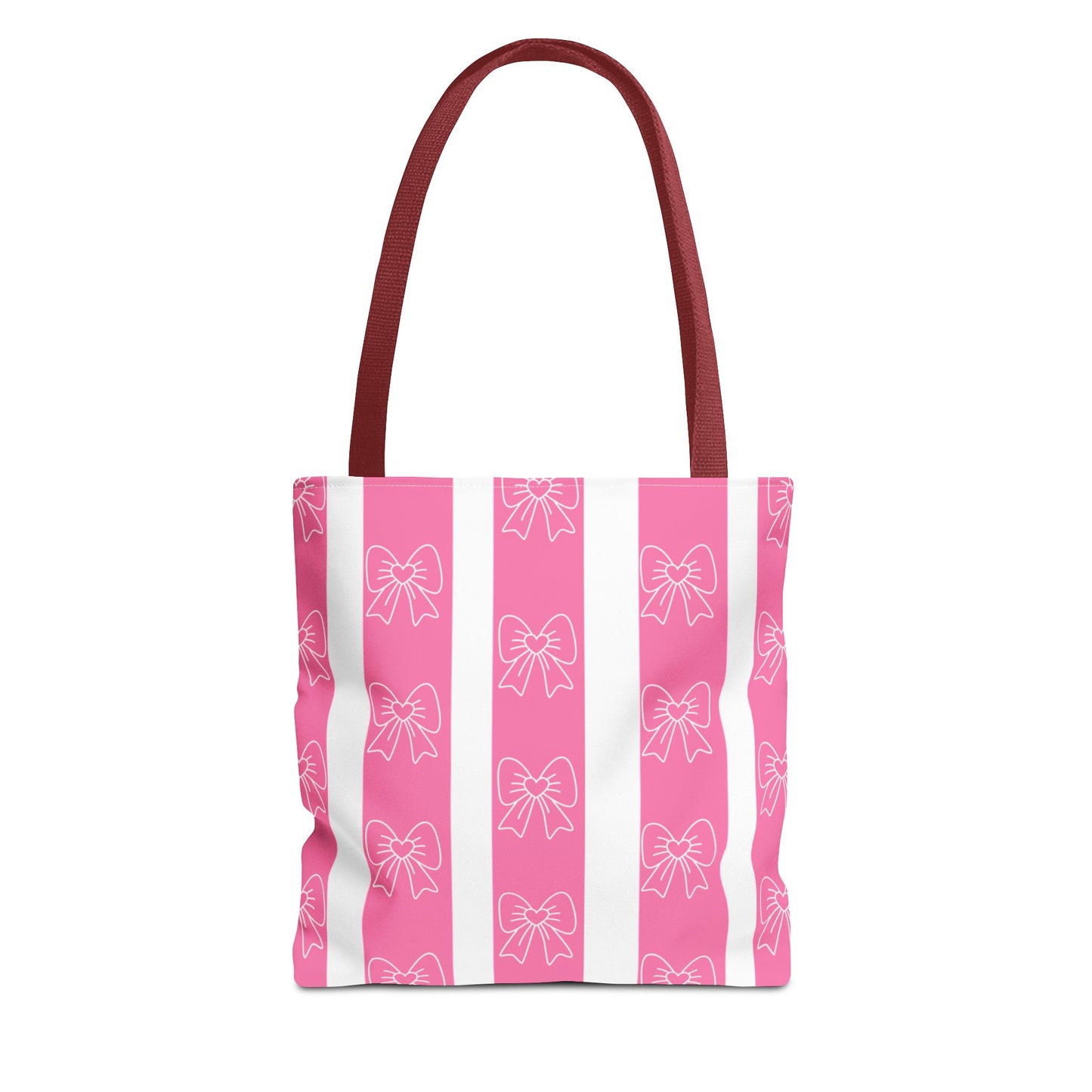Pink Striped Bow Tote Bag — Cute Floral Bow Pattern All-Over Print Tote