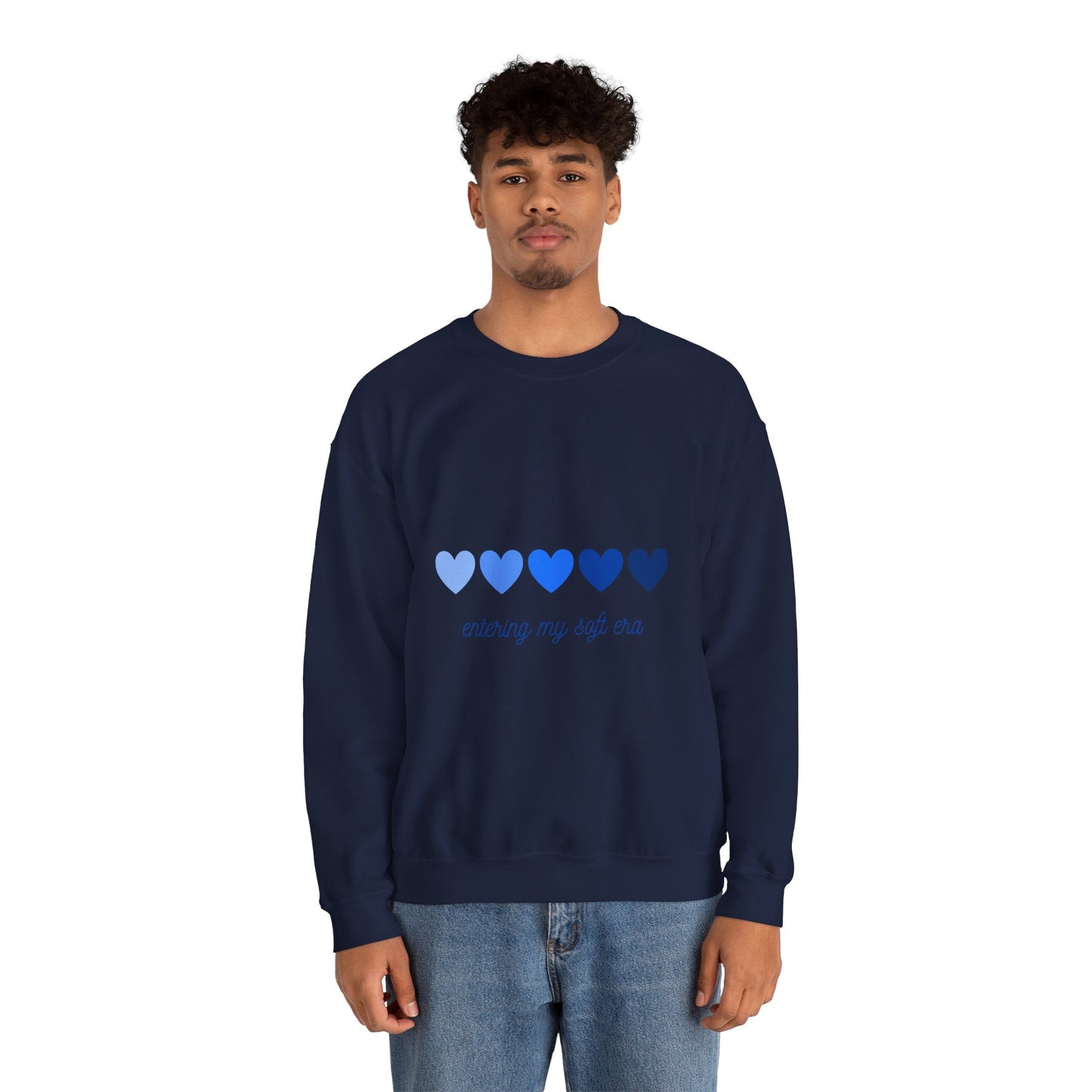 Sudadera de cuello redondo con gráfico de corazón azul «Entering My Soft Era»
