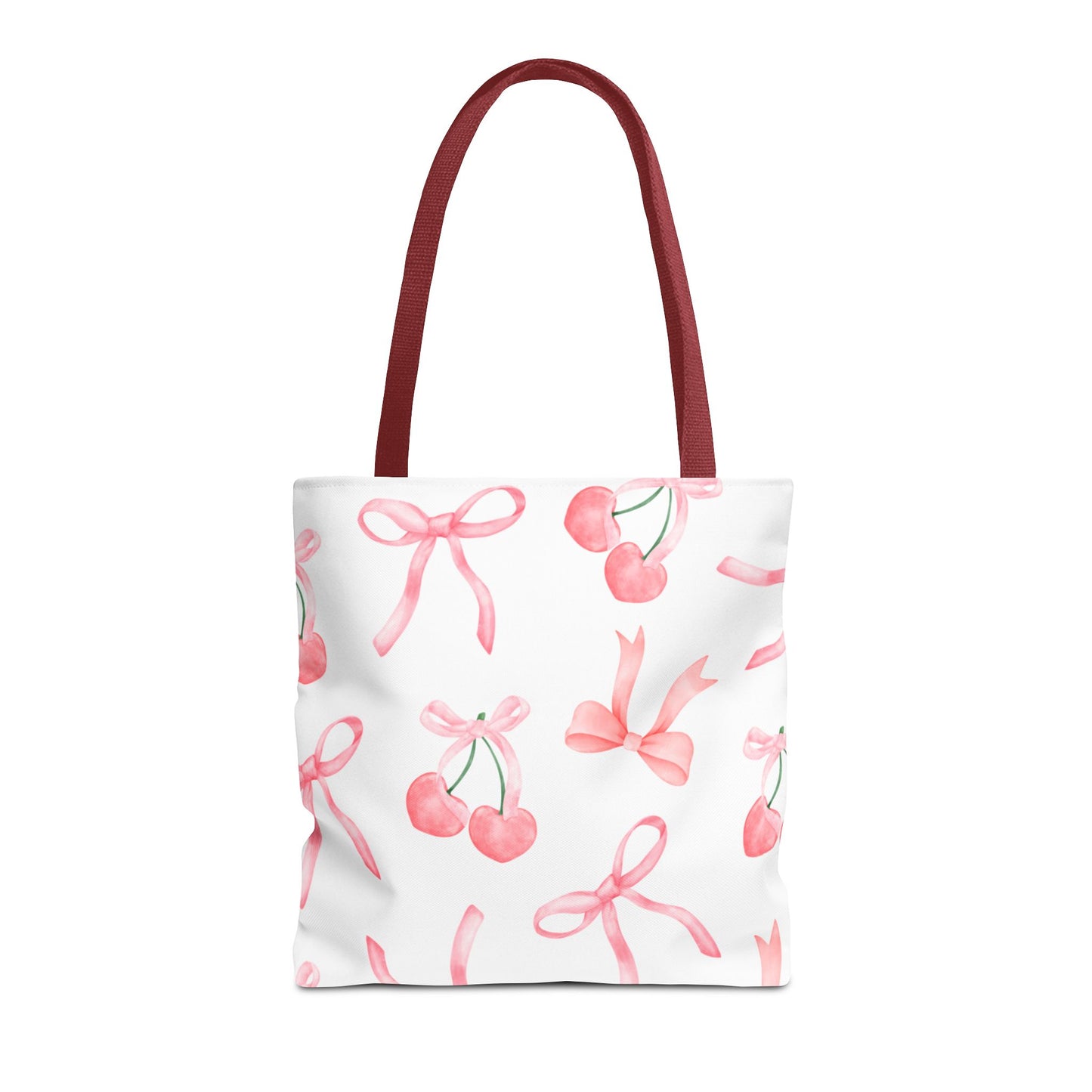 Pink Cherry Bow Tote Bag — Cute Watercolor Cherry Pattern