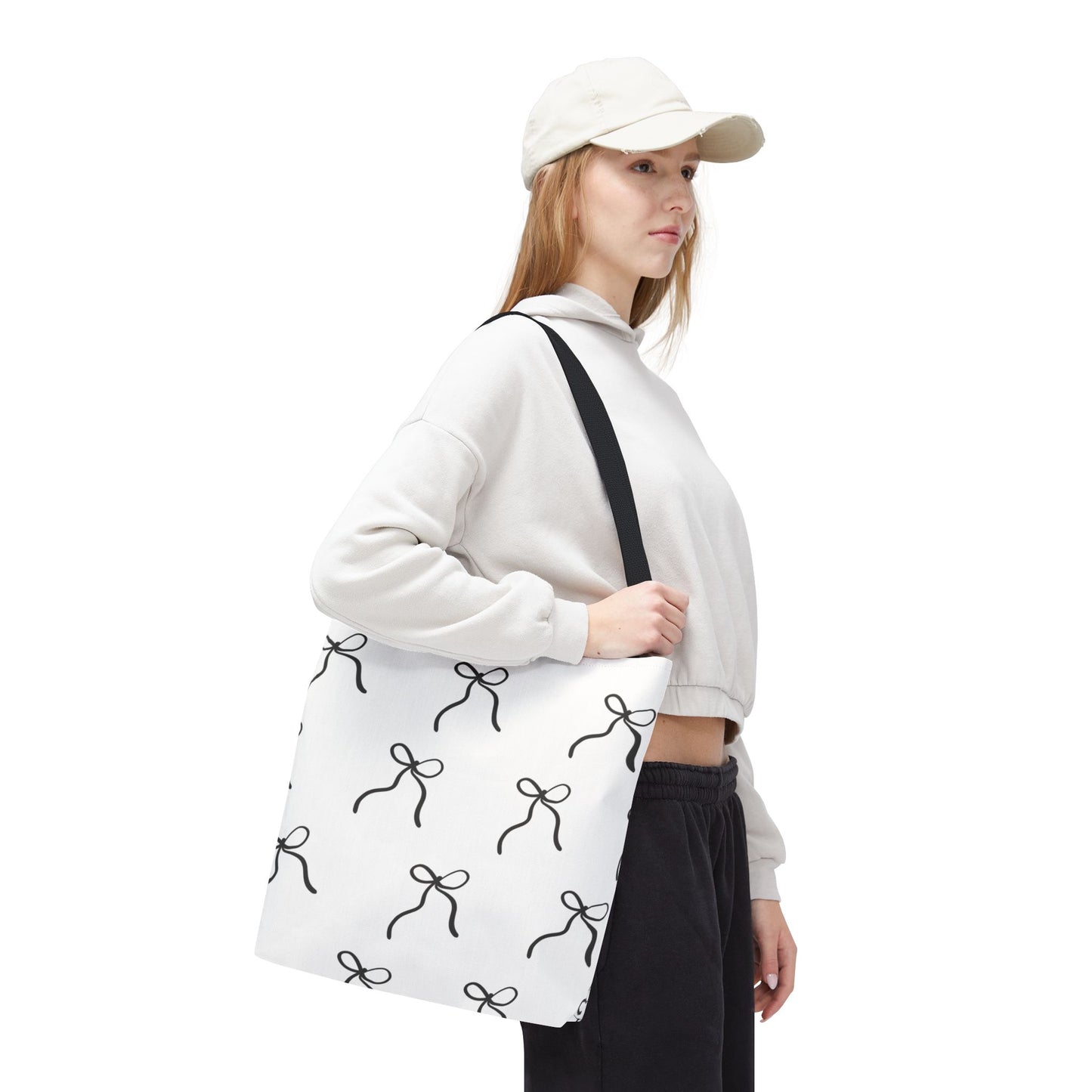 Minimalist Black Bow Pattern Tote Bag — All-Over Print