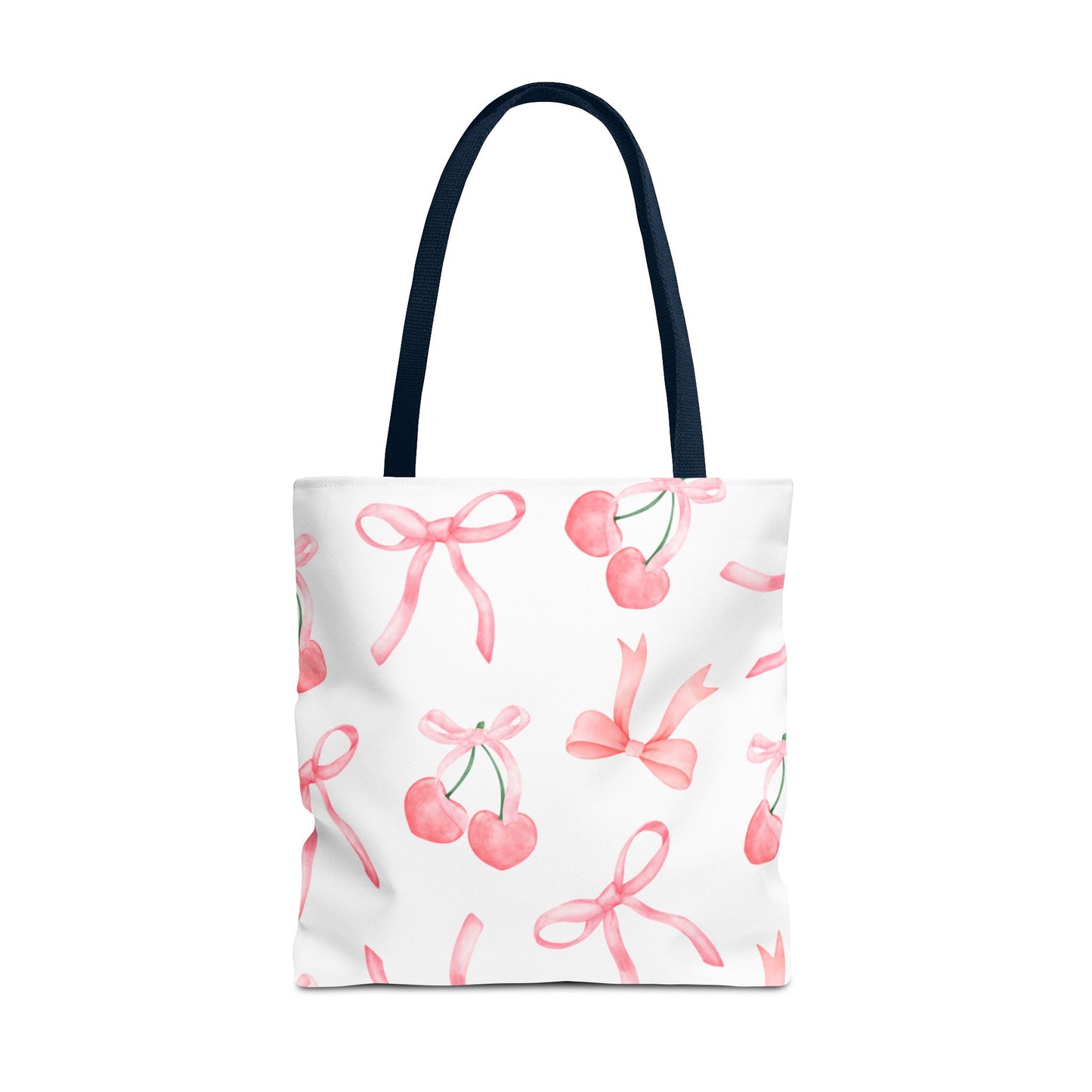 Pink Cherry Bow Tote Bag — Cute Watercolor Cherry Pattern