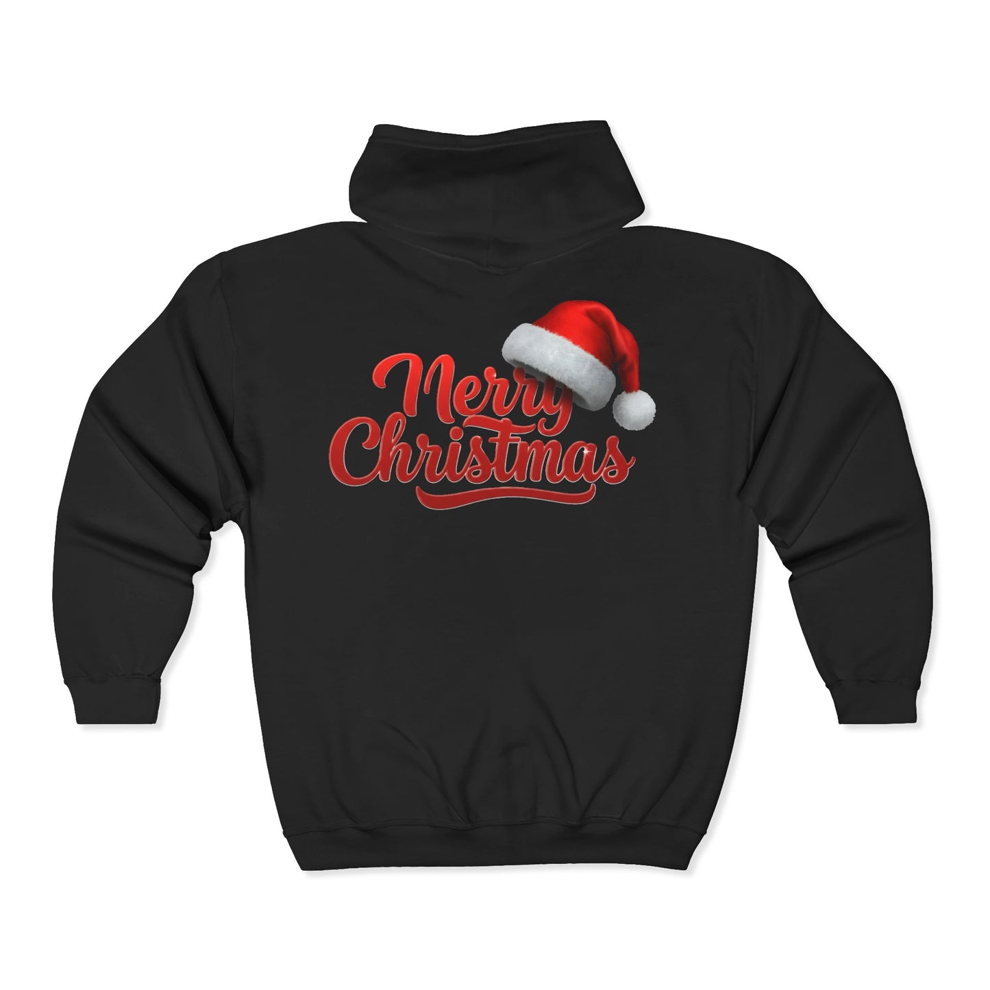 Sudadera con capucha y cremallera completa Feliz Navidad — Sudadera con capucha navideña con gorro de Papá Noel